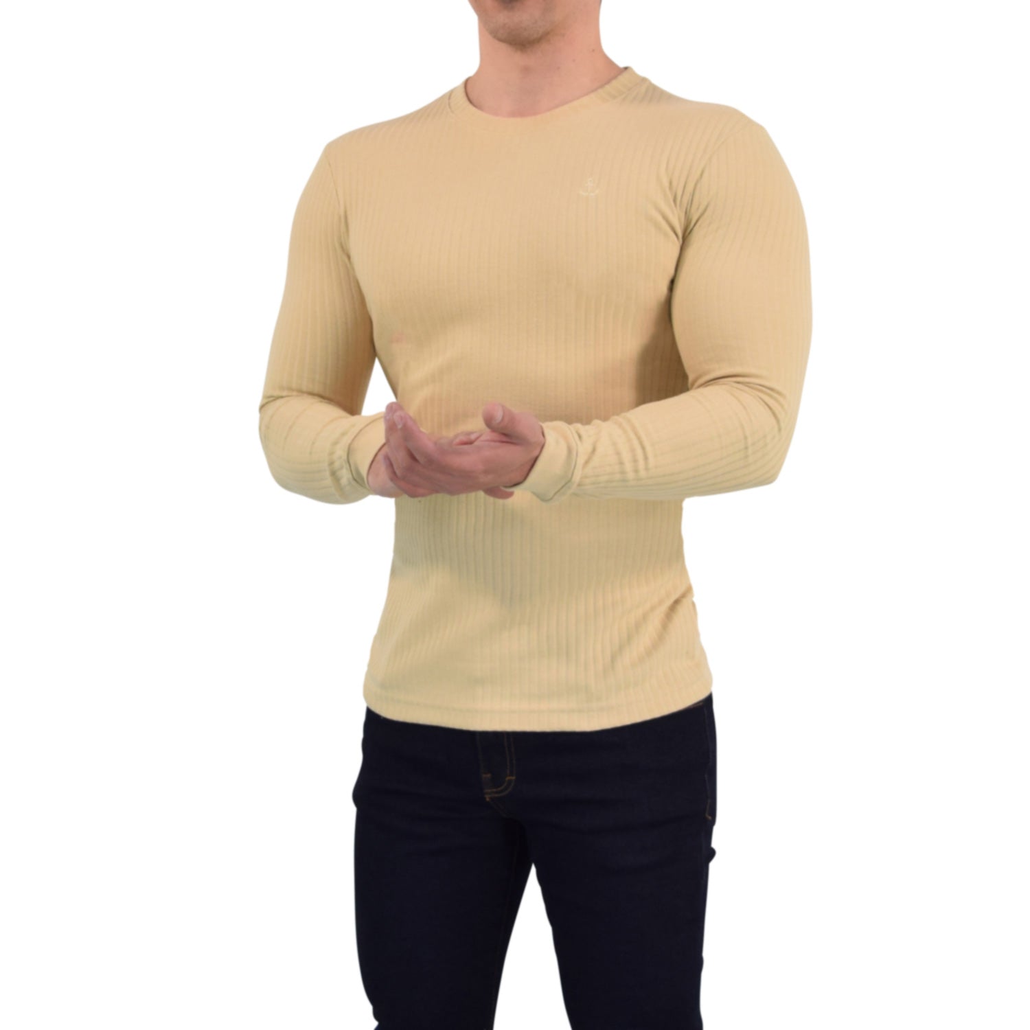 Playera Ribbed Long Sleeve Beige