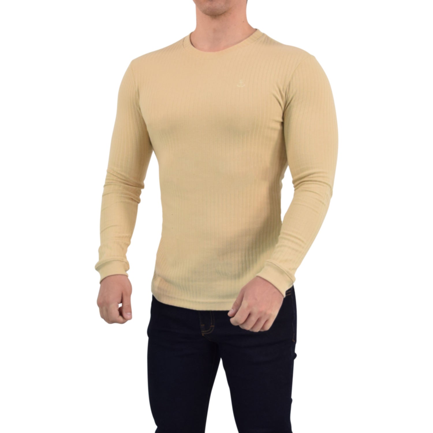 Playera Ribbed Long Sleeve Beige