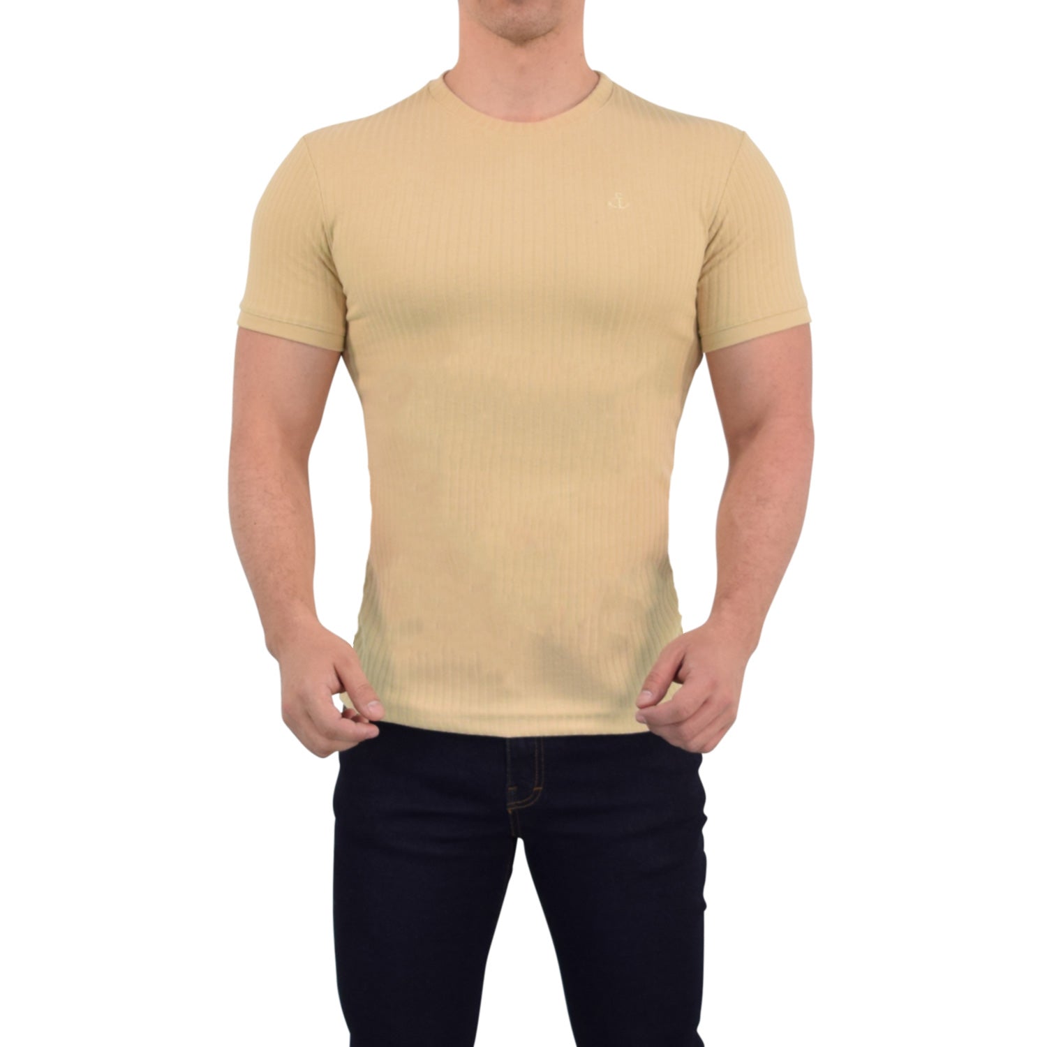 Playera Ribbed Short Sleeve Beige