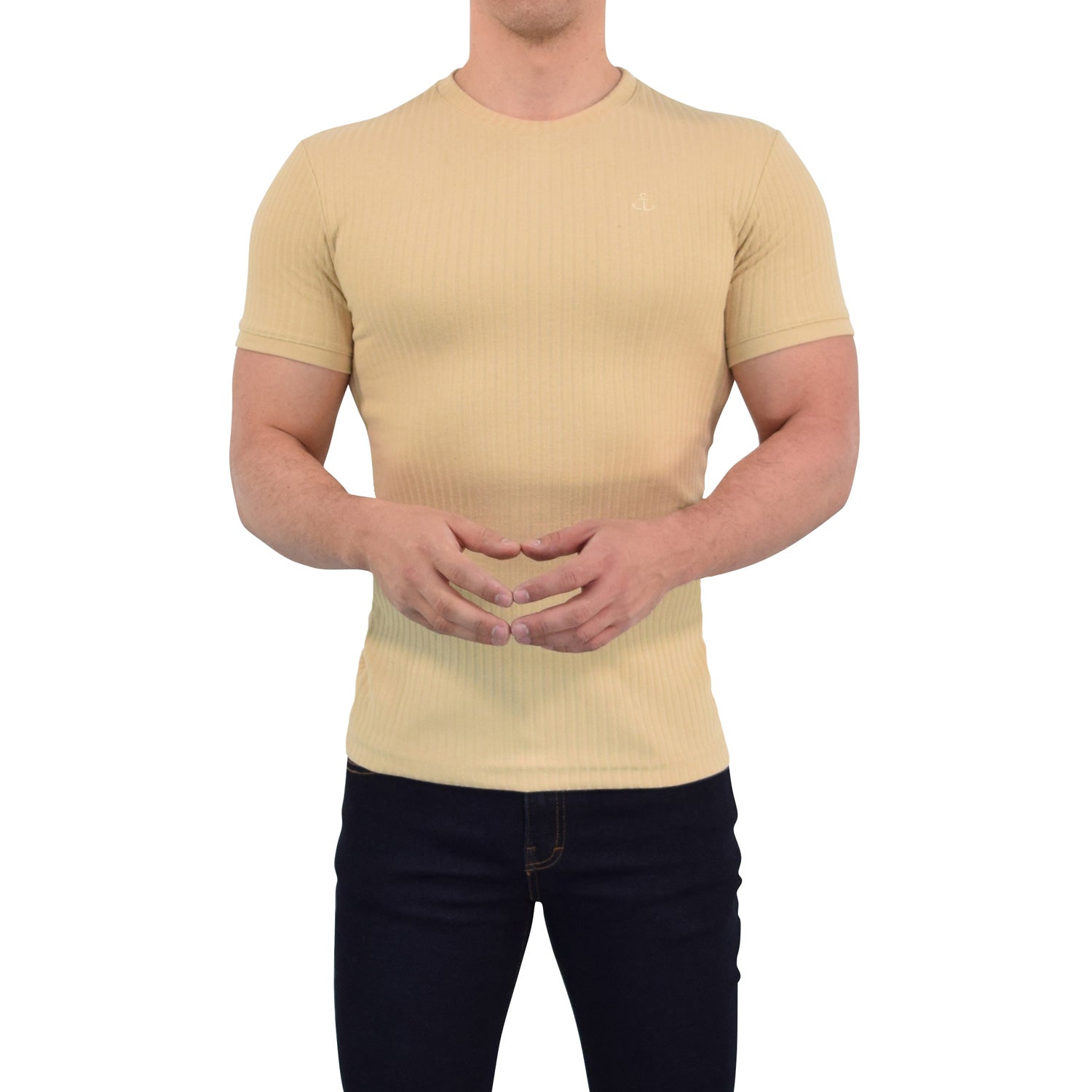 Playera Ribbed Short Sleeve Beige