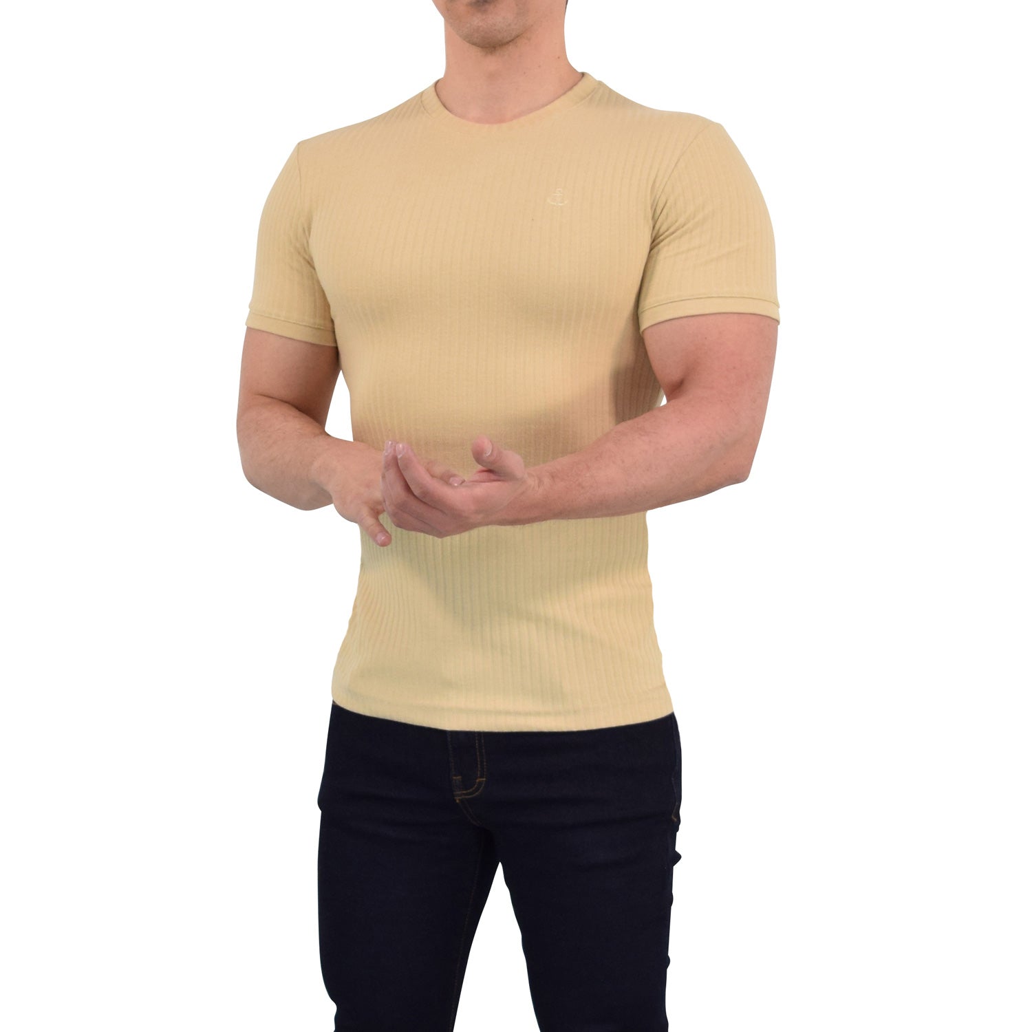 Playera Ribbed Short Sleeve Beige