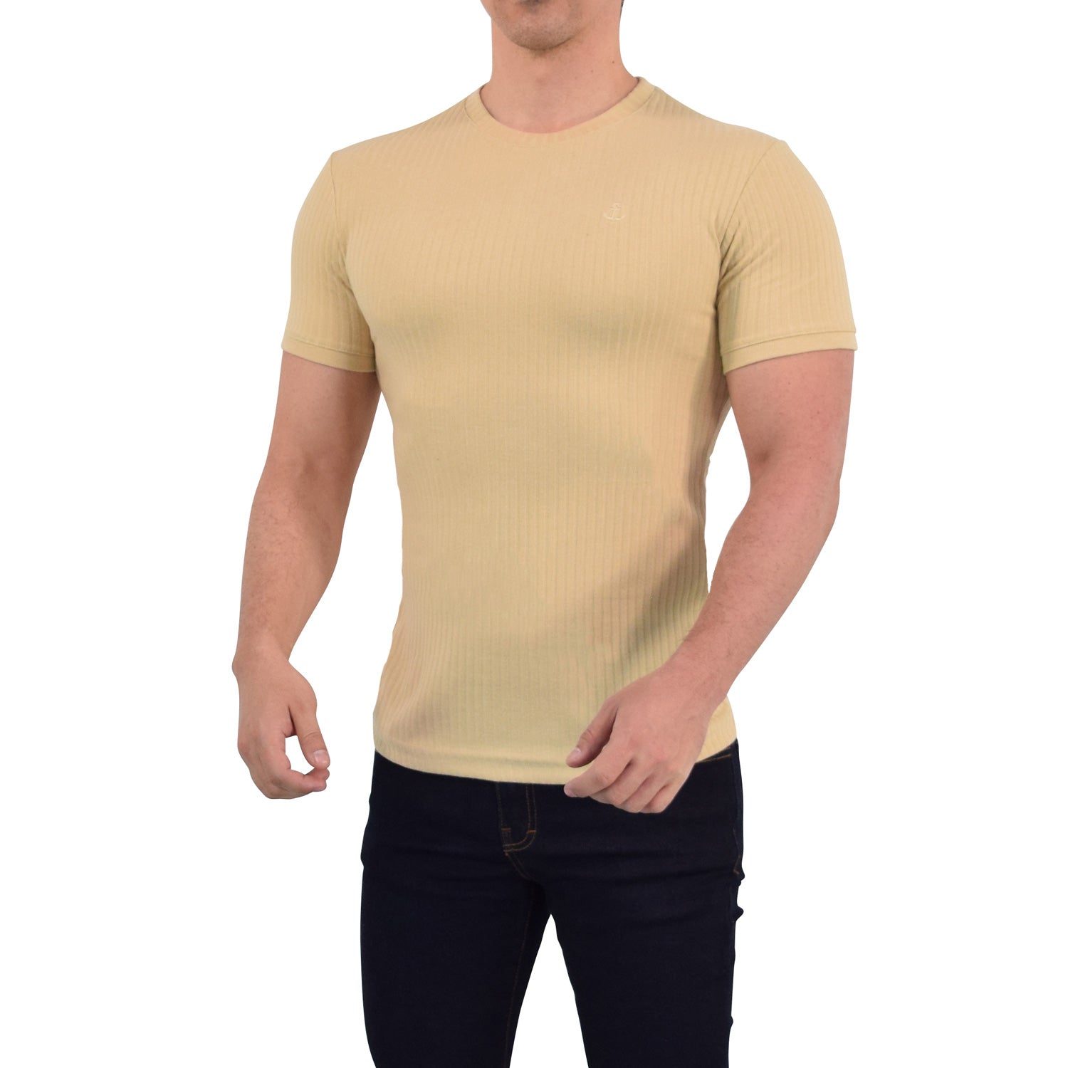 Playera Ribbed Short Sleeve Beige