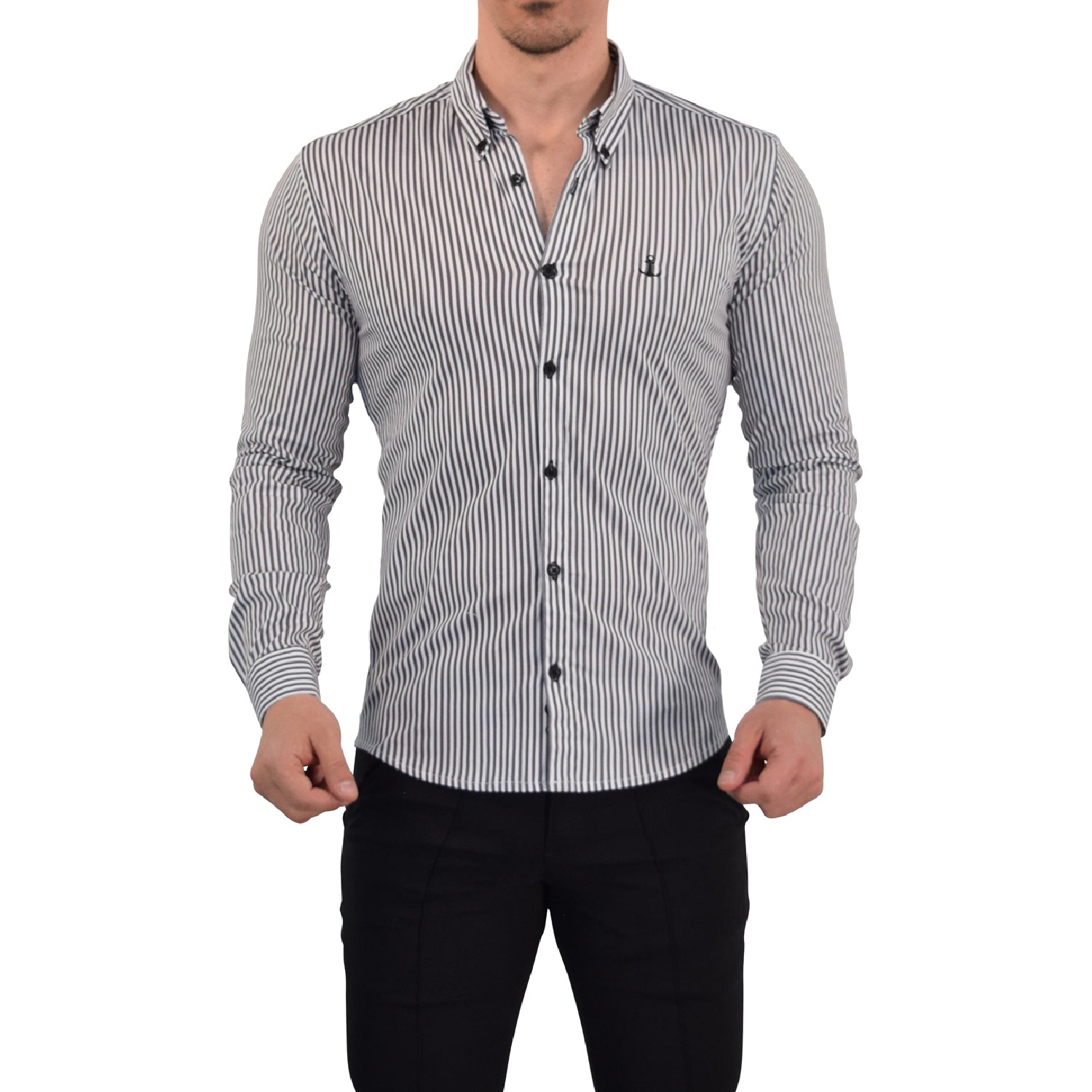 Camisa Slim Stripe Shirt Black Button Down