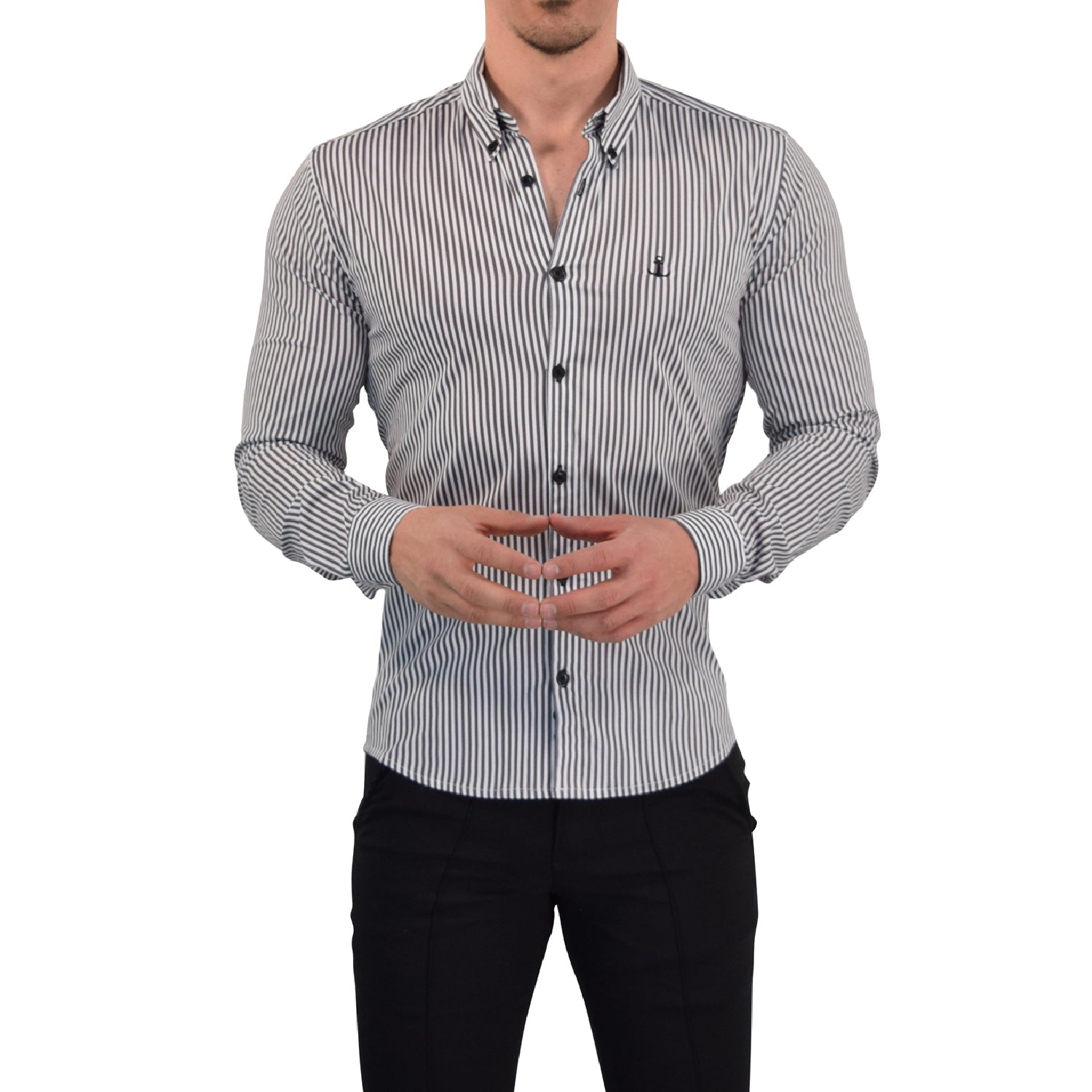 Camisa Slim Stripe Shirt Black Button Down