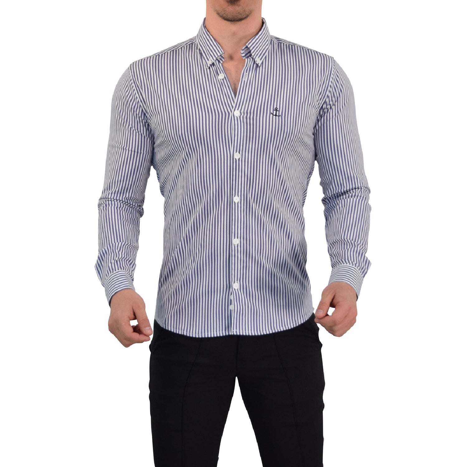Camisa Slim Stripe Shirt Navy Blue Button Down