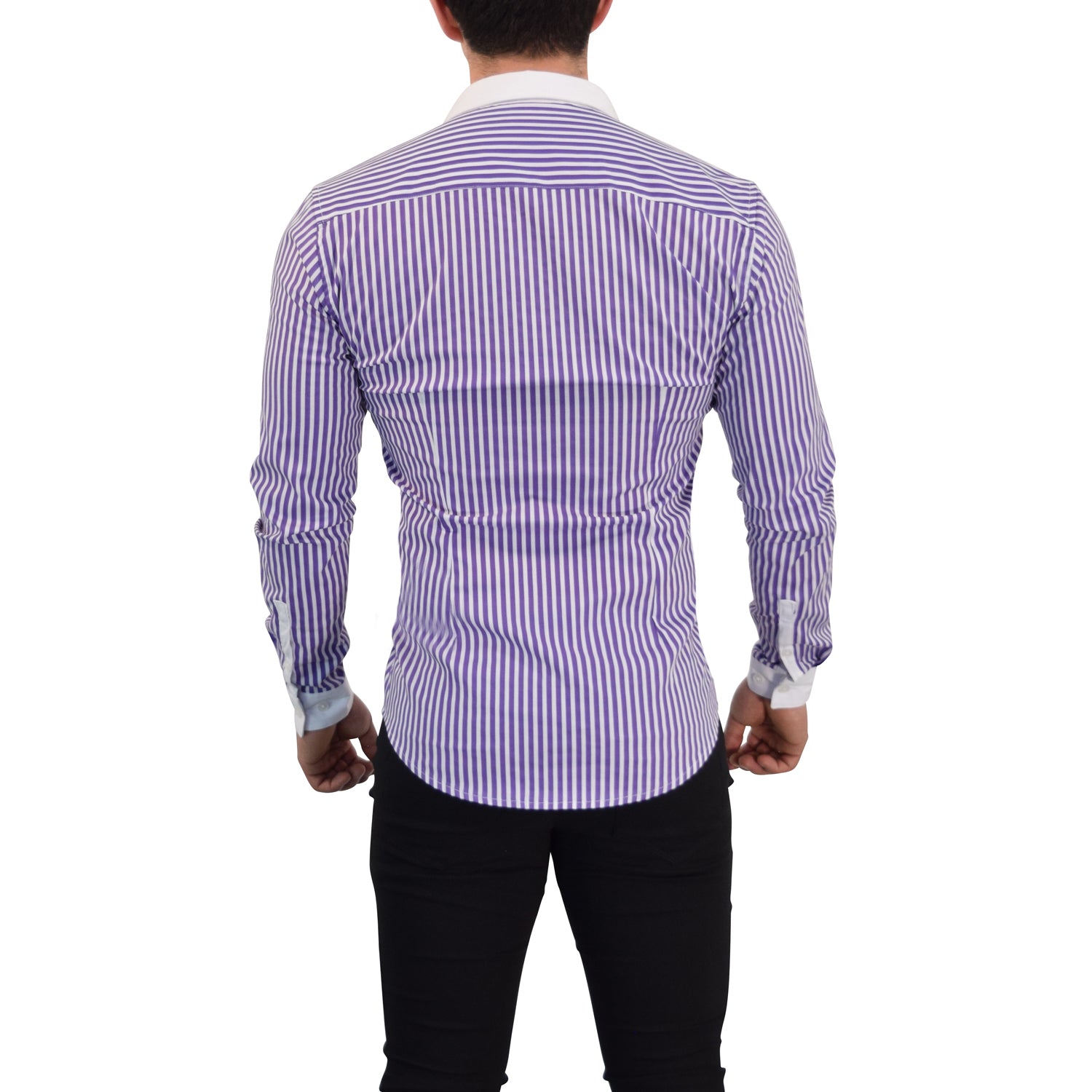 Camisa Slim White Collar Stripe Shirt Dark Magenta