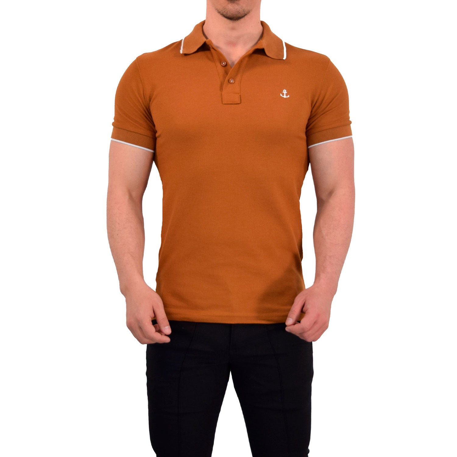 Polo Copper Mangas Marino Filo Blanco Logo Blanco