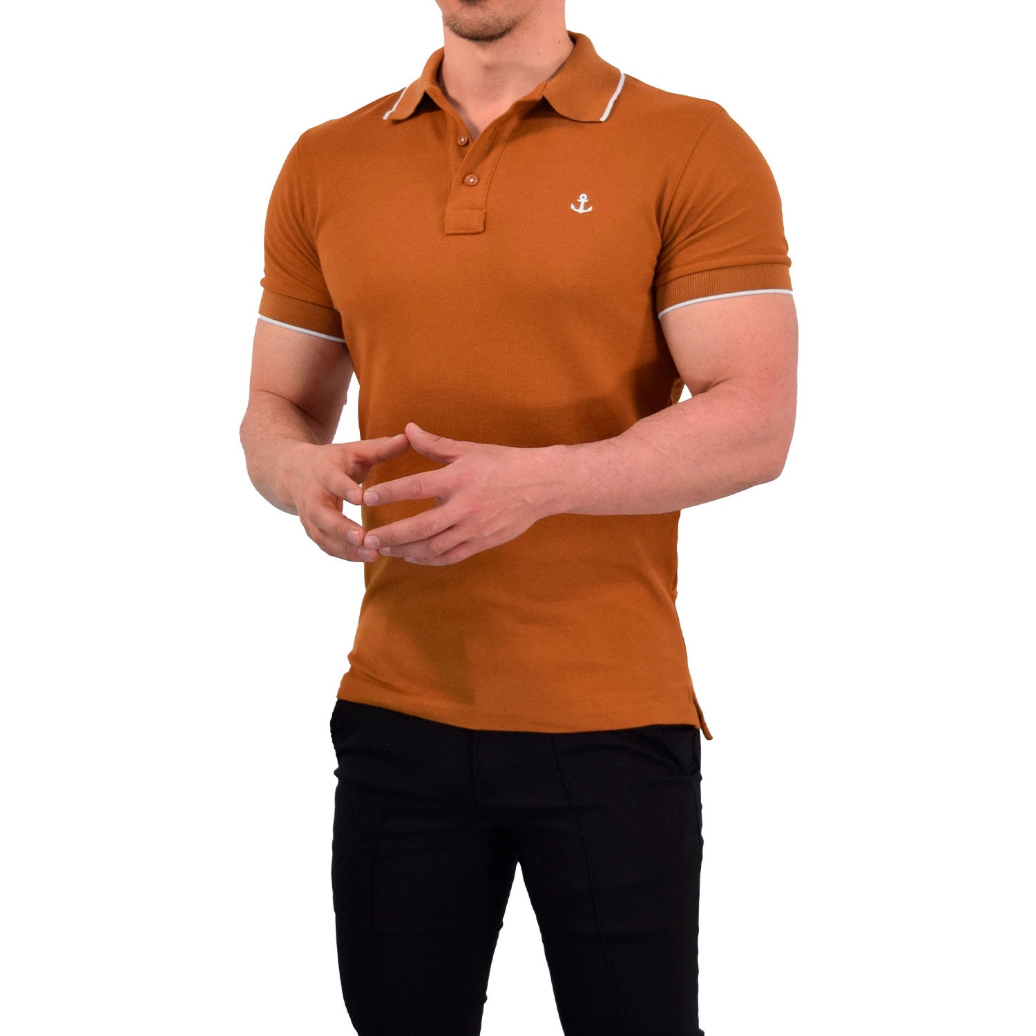 Polo Copper Mangas Marino Filo Blanco Logo Blanco