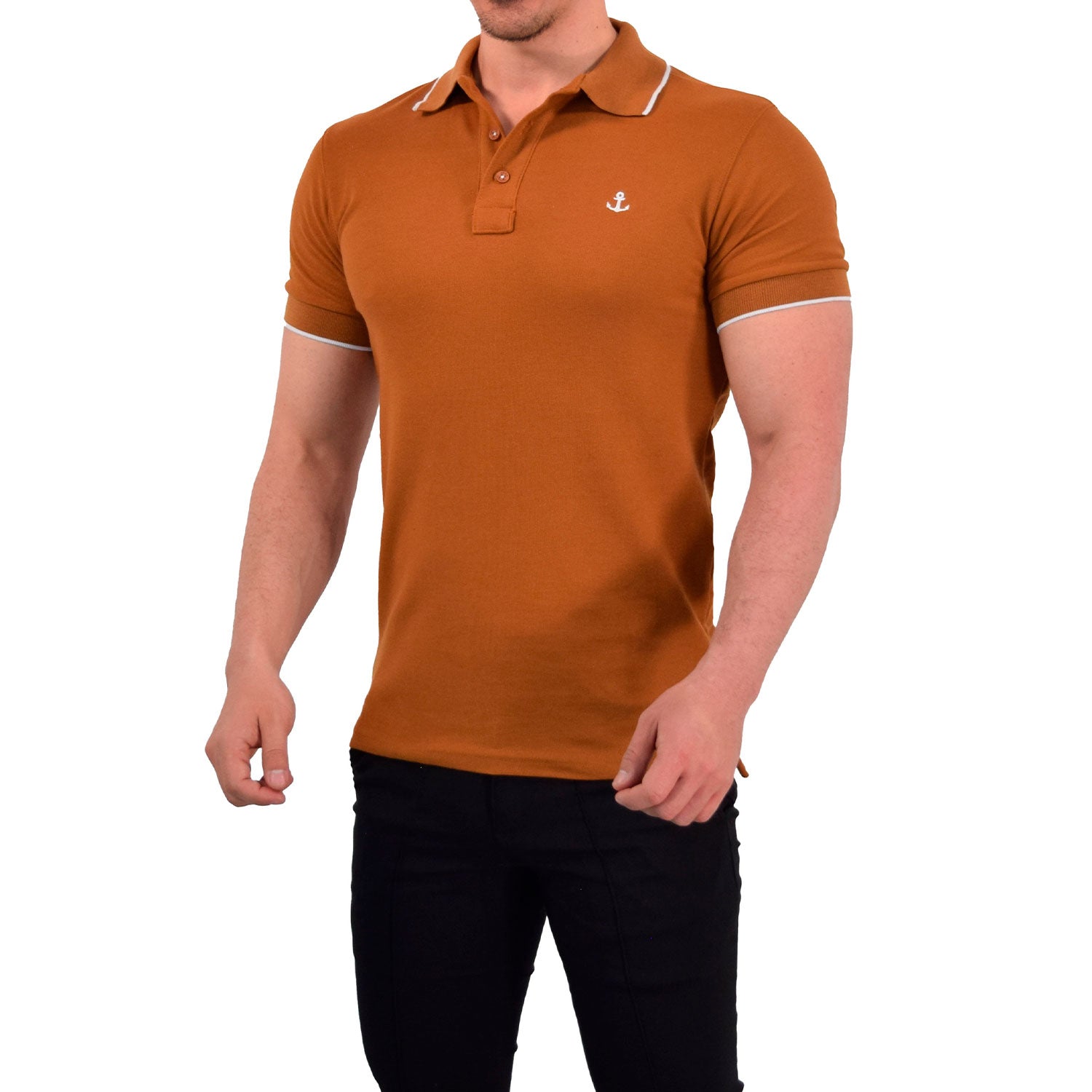 Polo Copper Mangas Marino Filo Blanco Logo Blanco
