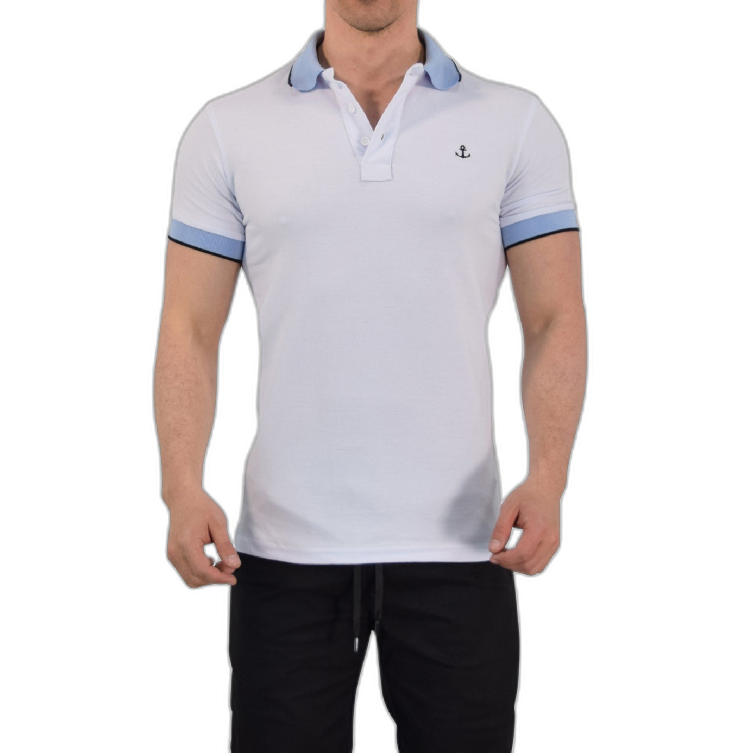Polo Blanco Mangas Cielo Filo Marino Logo Marino
