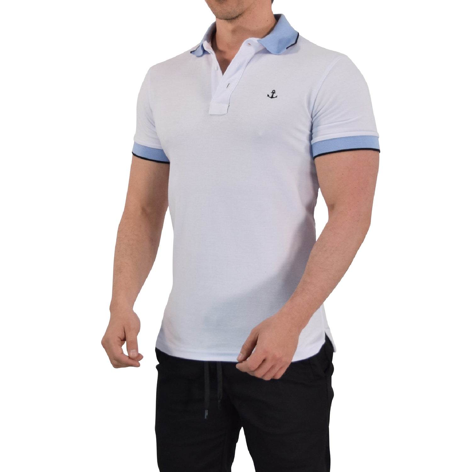 Polo Blanco Mangas Cielo Filo Marino Logo Marino