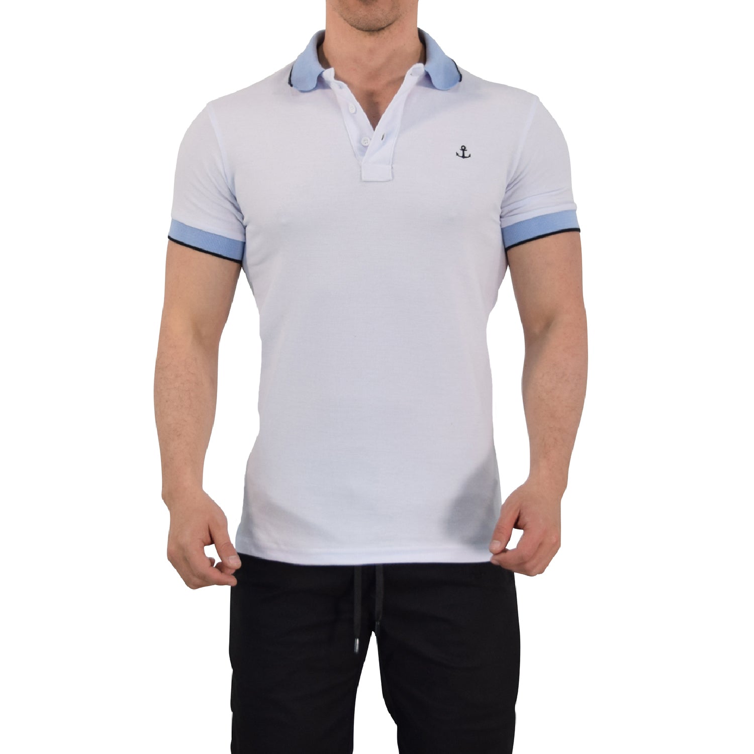 Polo Blanco Mangas Cielo Filo Marino Logo Marino