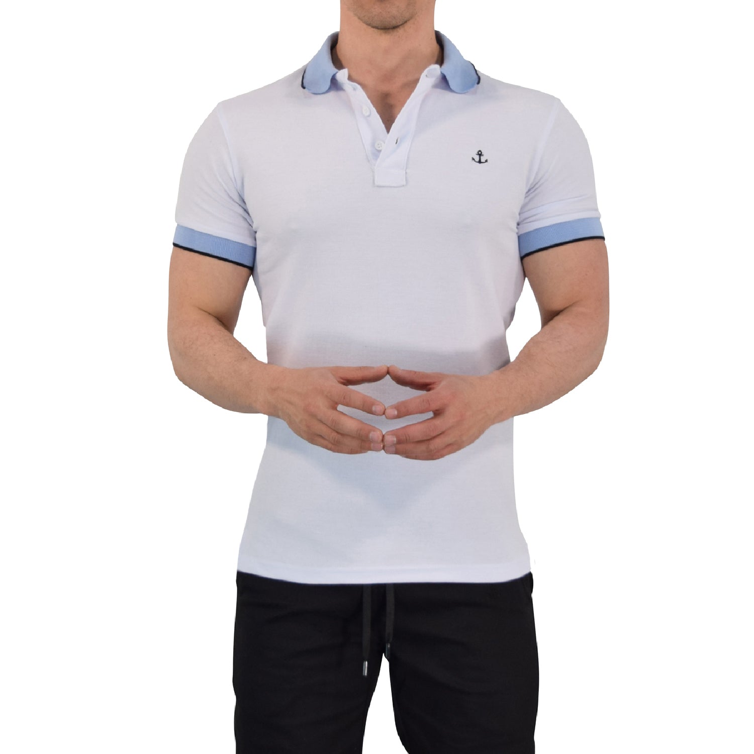 Polo Blanco Mangas Cielo Filo Marino Logo Marino