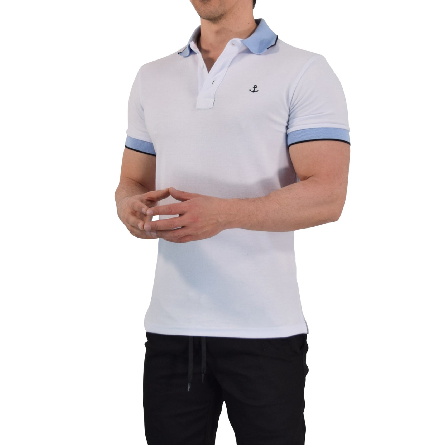 Polo Blanco Mangas Cielo Filo Marino Logo Marino