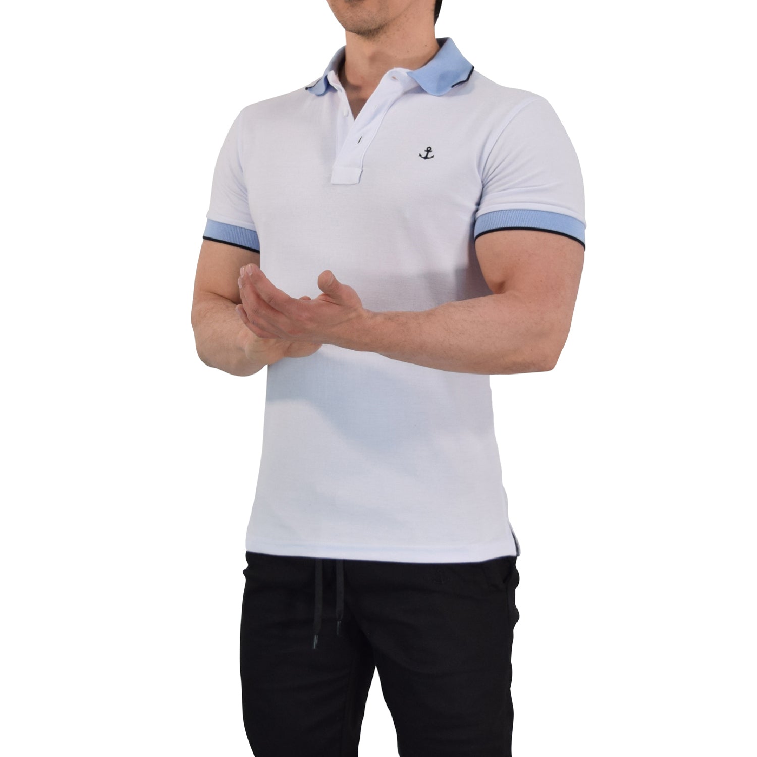 Polo Blanco Mangas Cielo Filo Marino Logo Marino