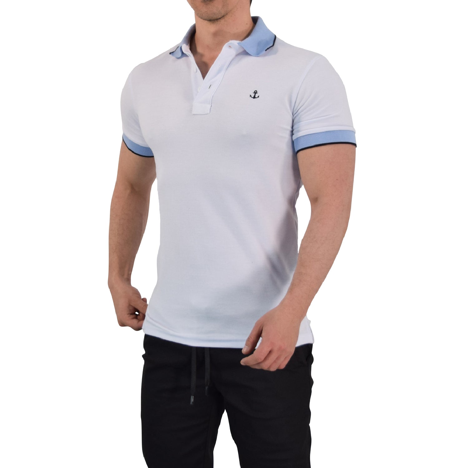 Polo Blanco Mangas Cielo Filo Marino Logo Marino