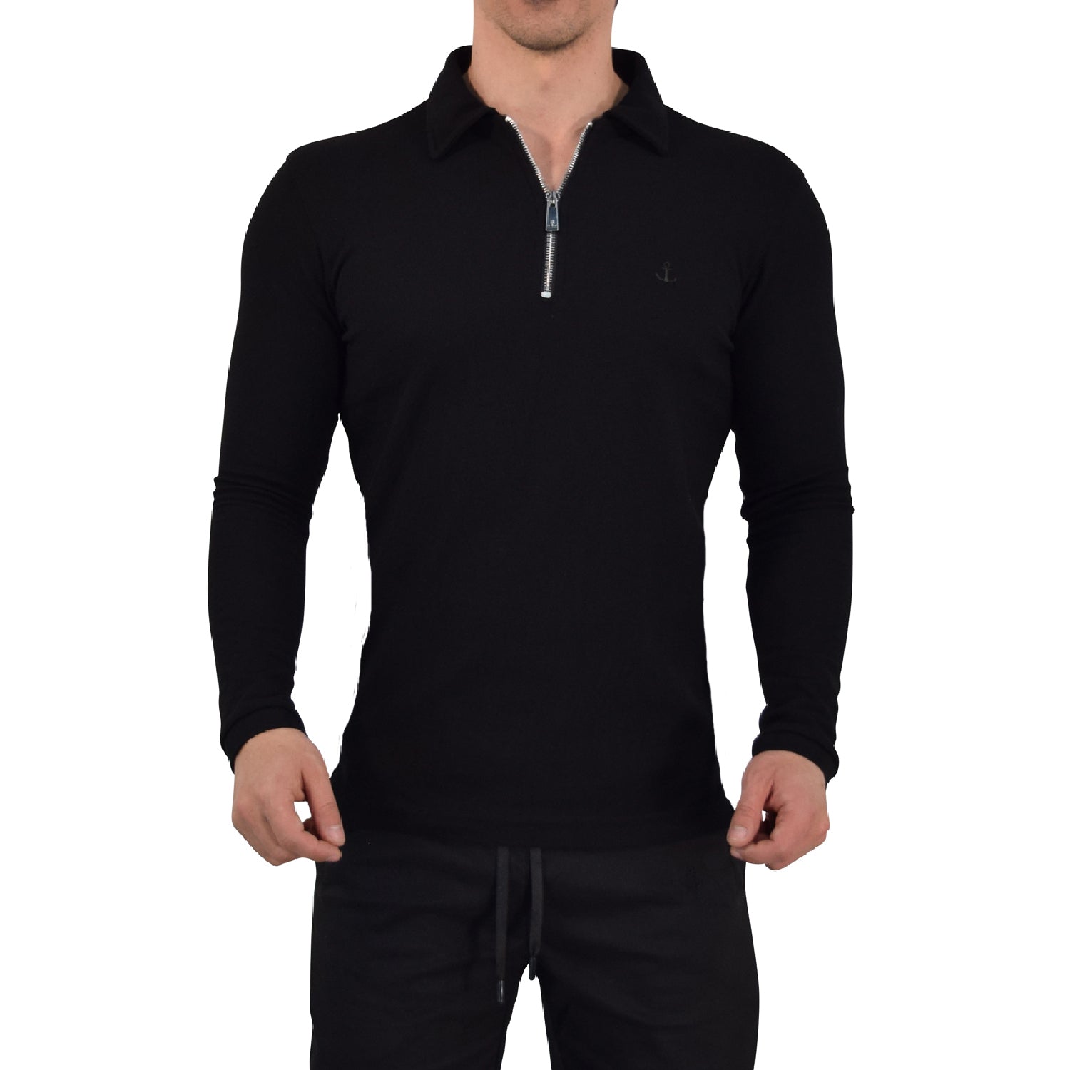 Zipped Polo Manga Larga Full Black