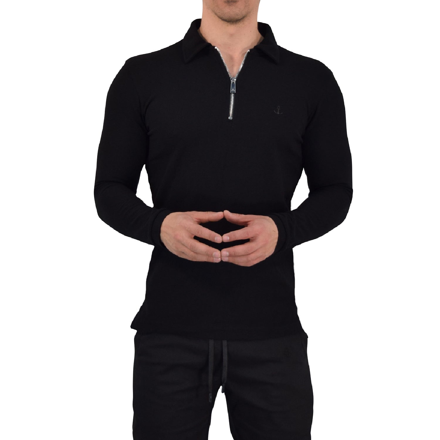 Zipped Polo Manga Larga Full Black