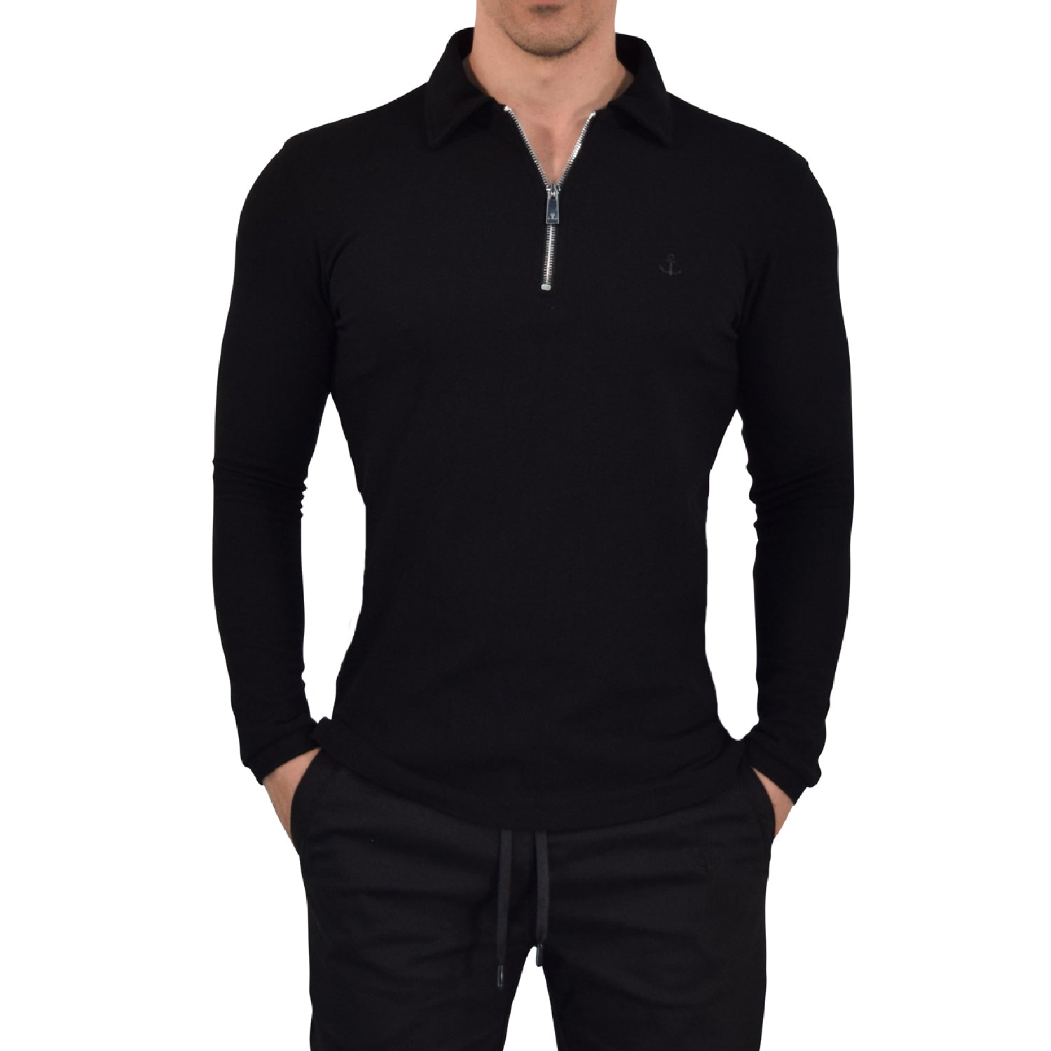 Zipped Polo Manga Larga Full Black