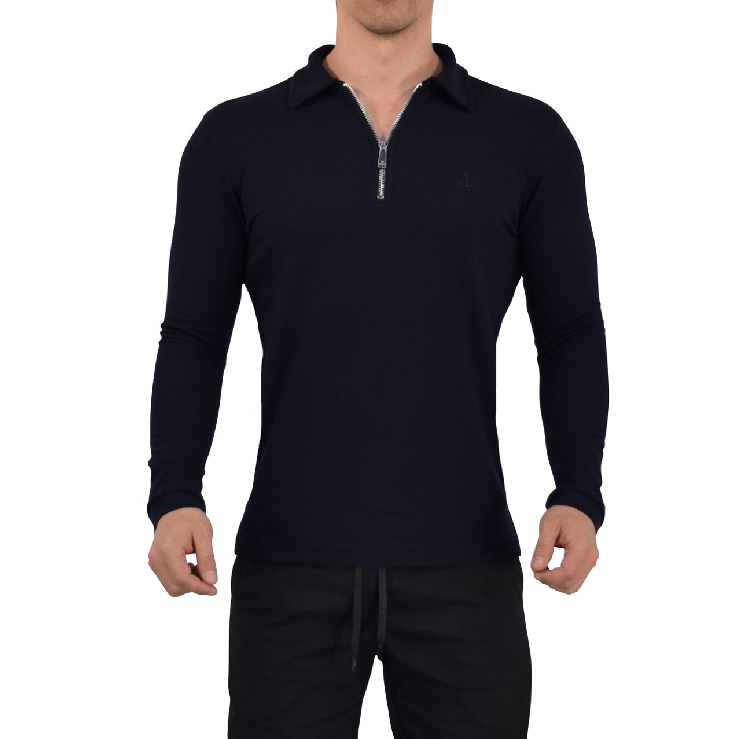 Zipped Polo Manga Larga Full Navy