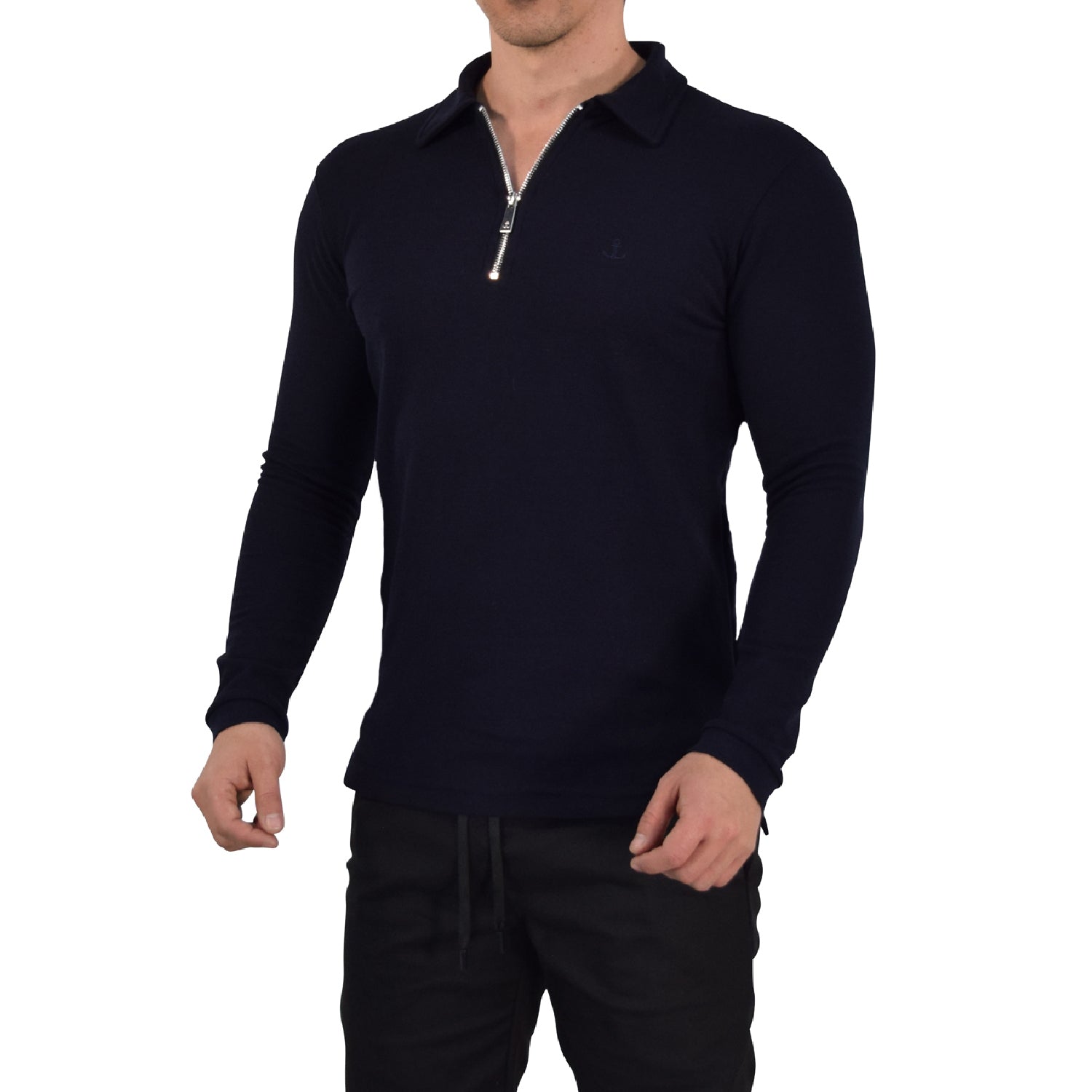 Zipped Polo Manga Larga Full Navy