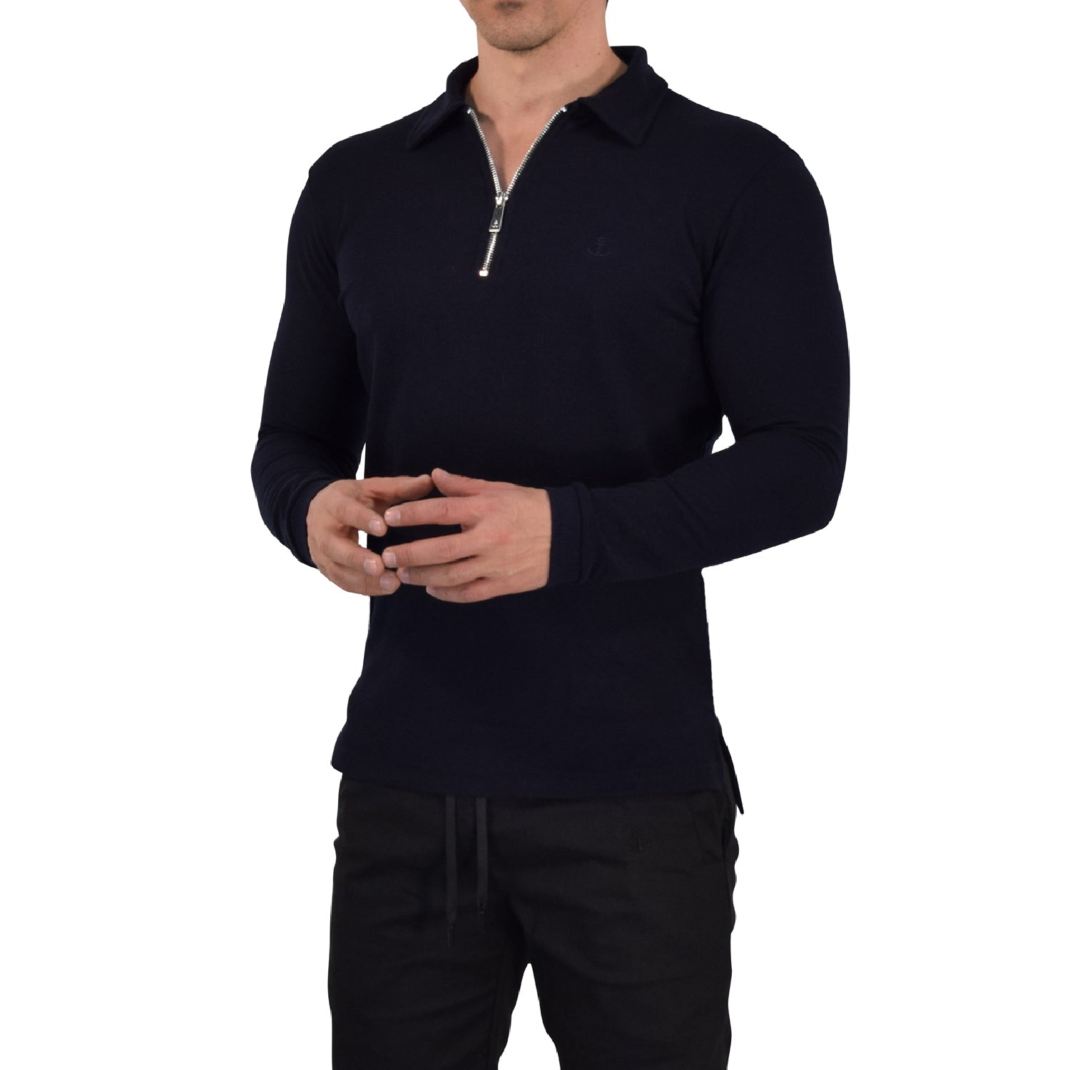 Zipped Polo Manga Larga Full Navy