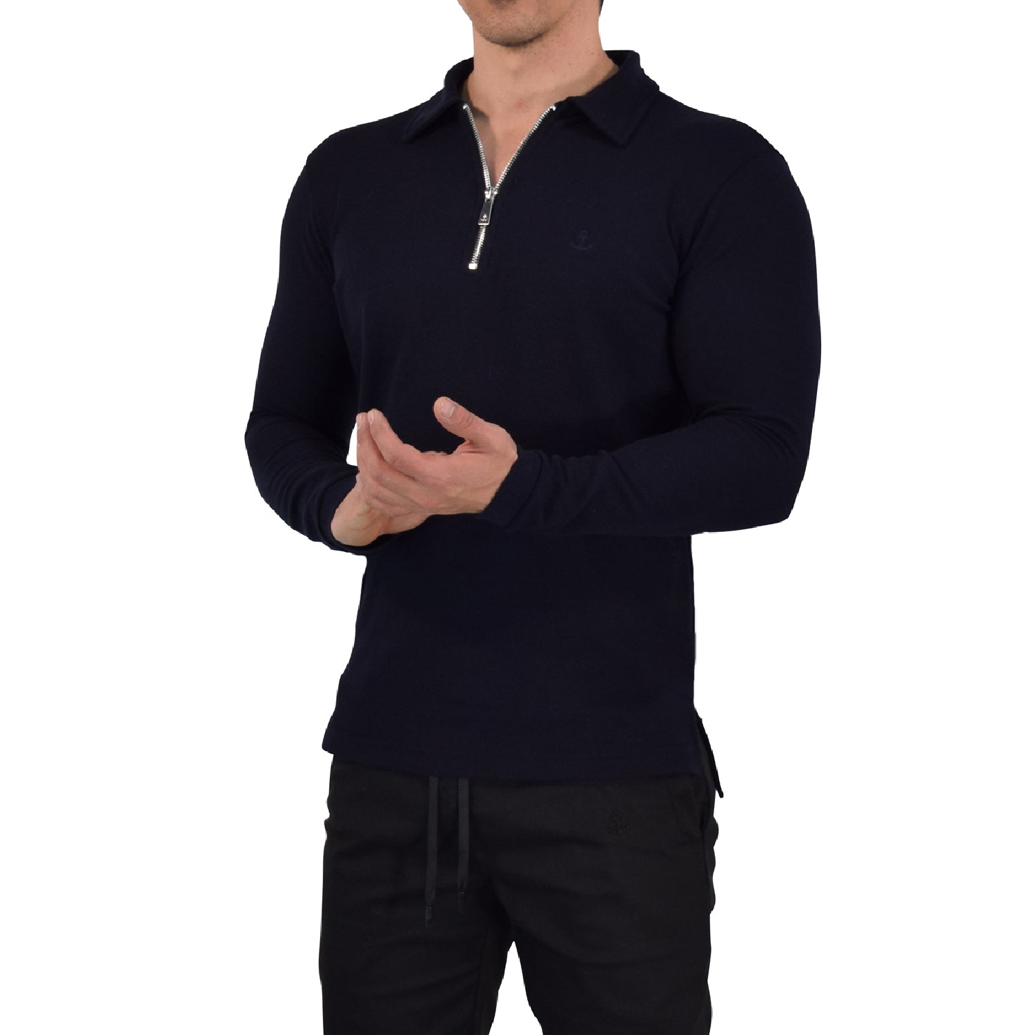 Zipped Polo Manga Larga Full Navy