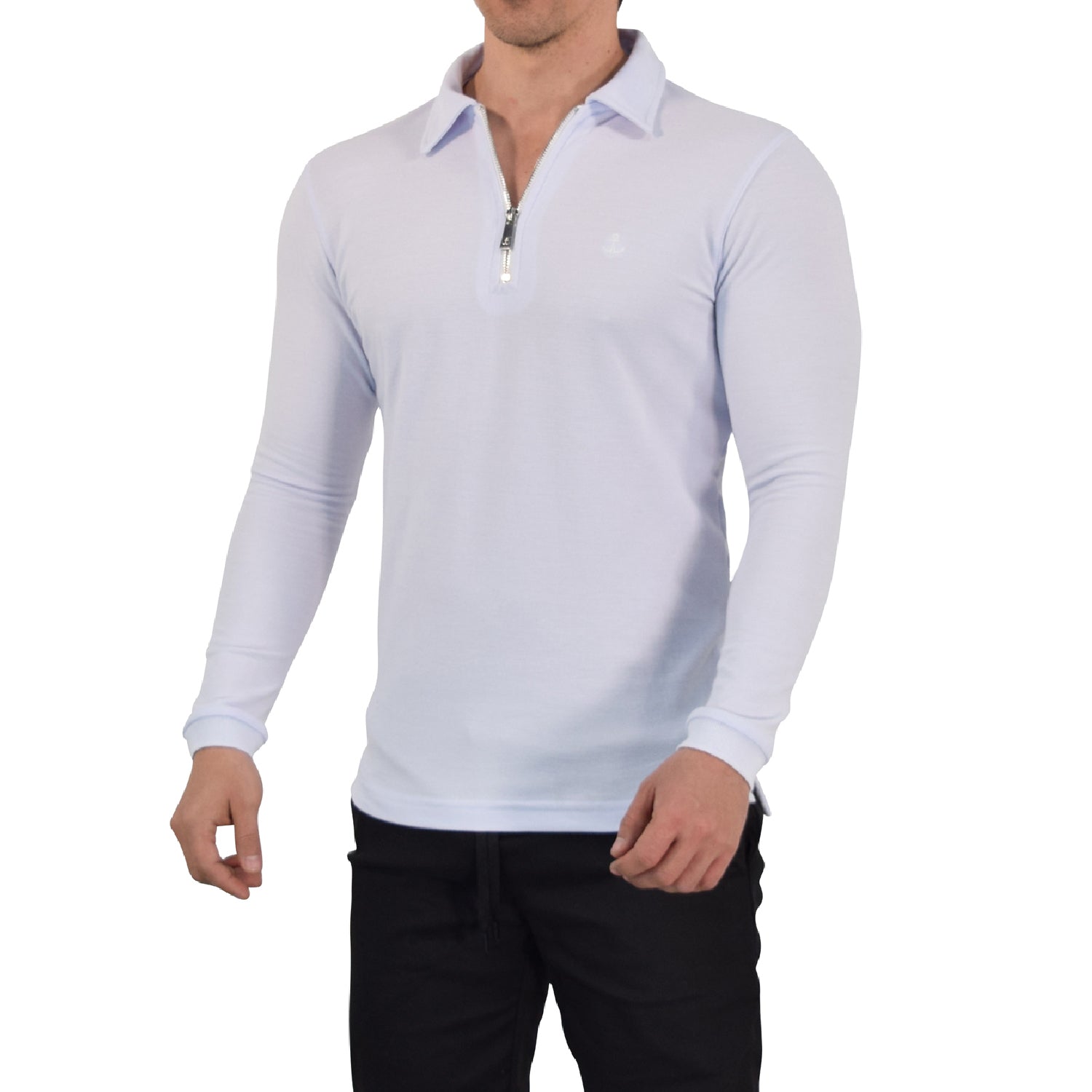 Zipped Polo Manga Larga Full White