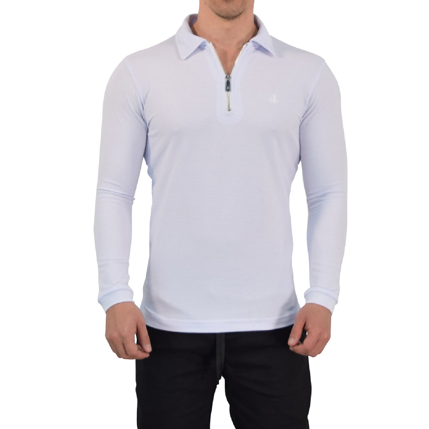 Zipped Polo Manga Larga Full White