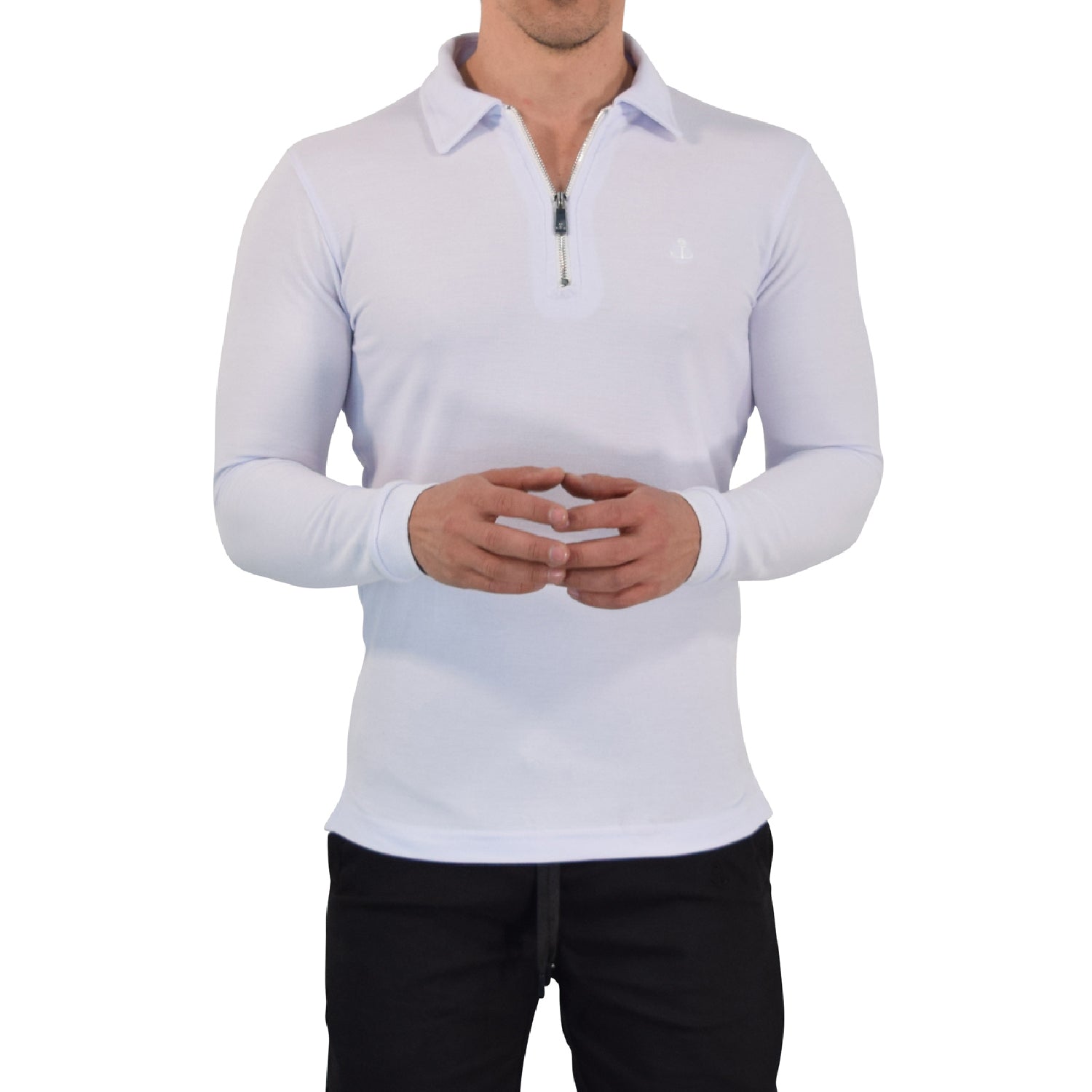 Zipped Polo Manga Larga Full White