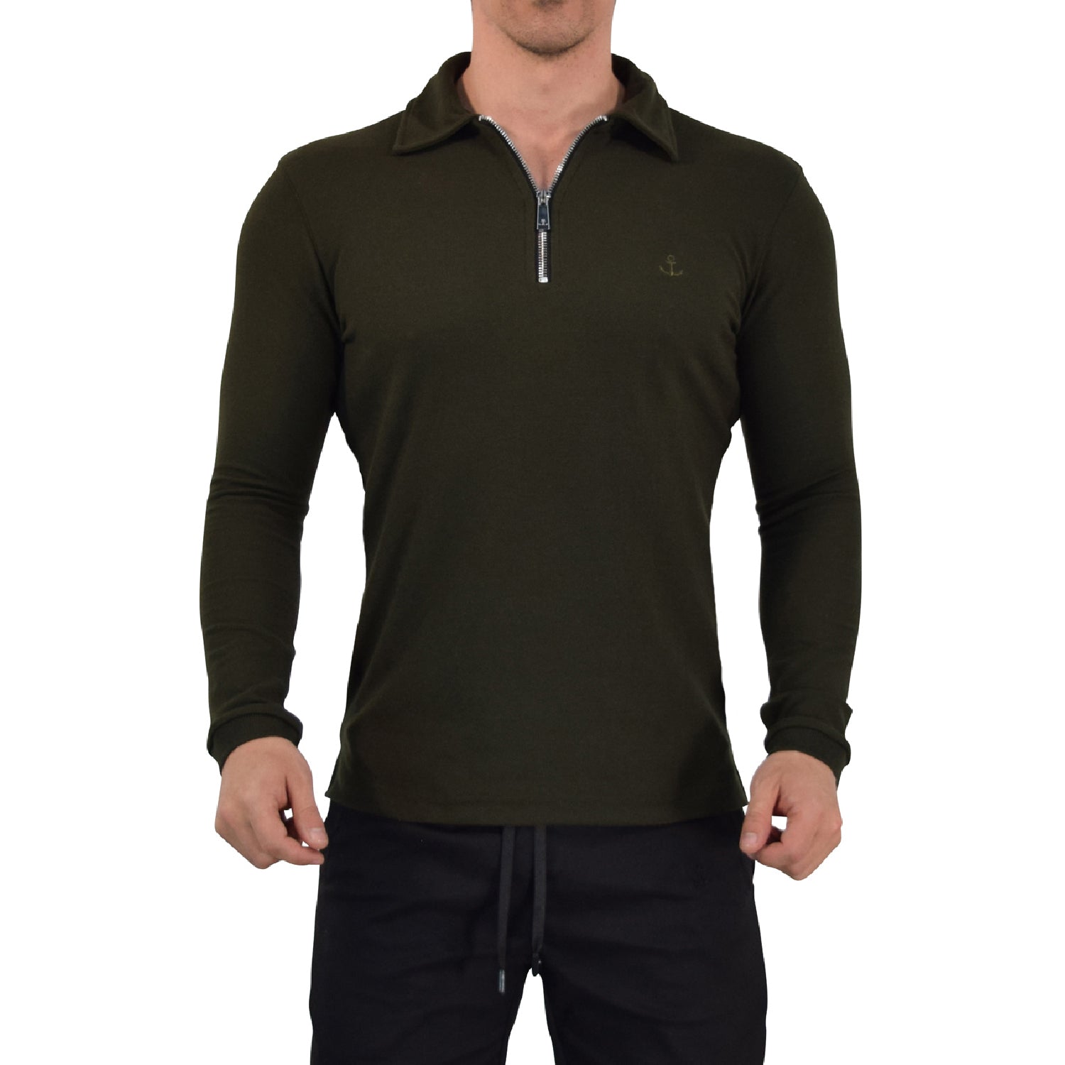 Zipped Polo Manga Larga Full Olive