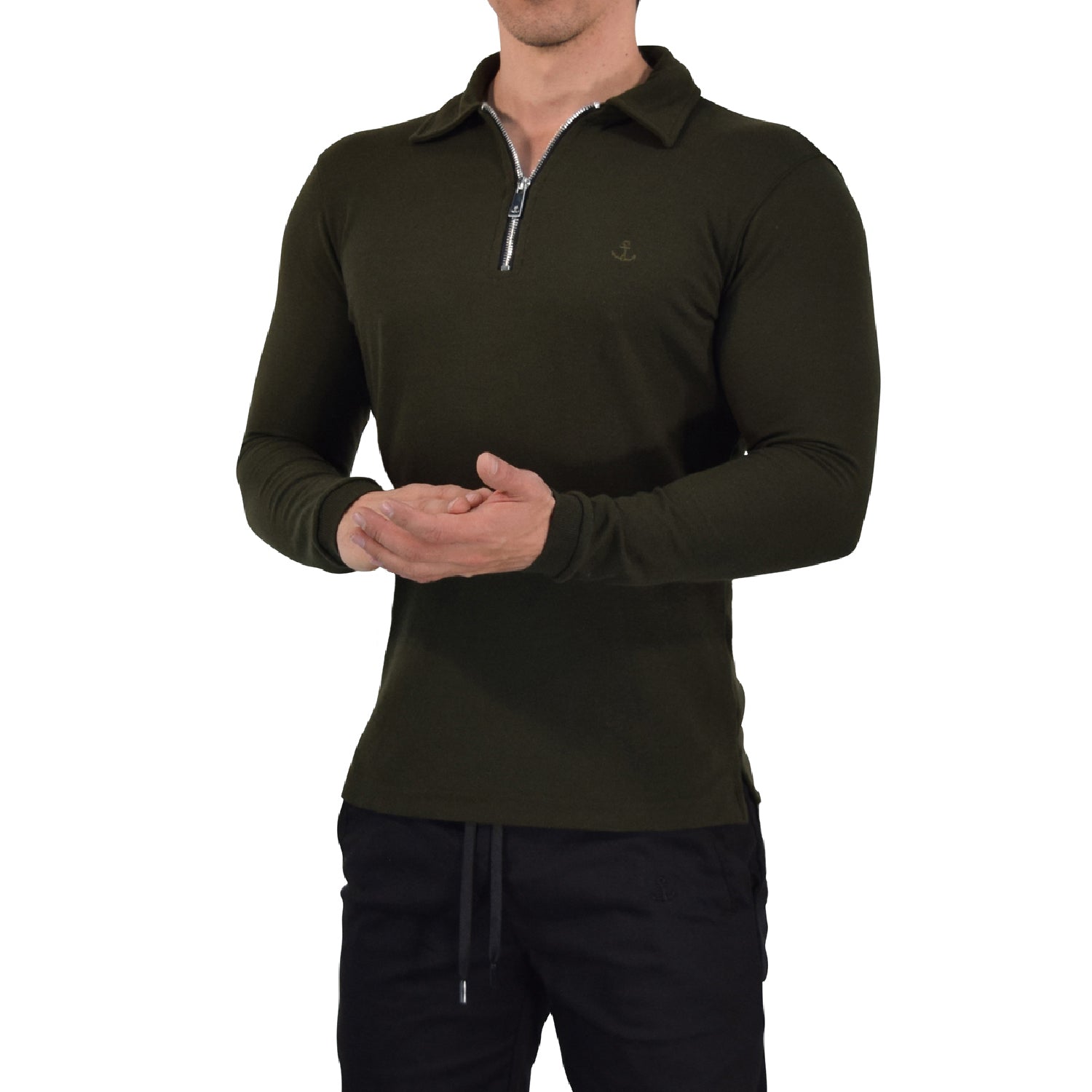 Zipped Polo Manga Larga Full Olive