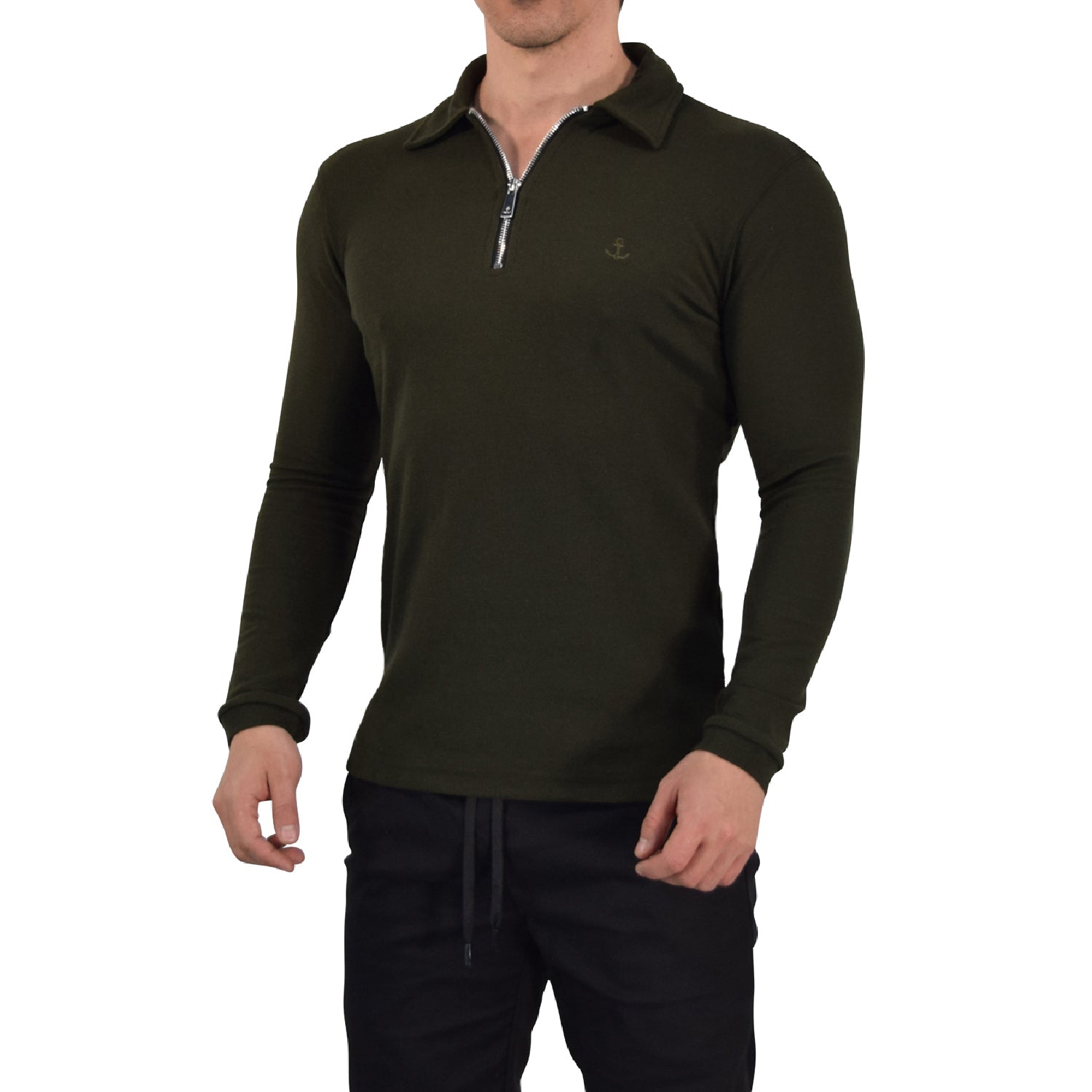 Zipped Polo Manga Larga Full Olive