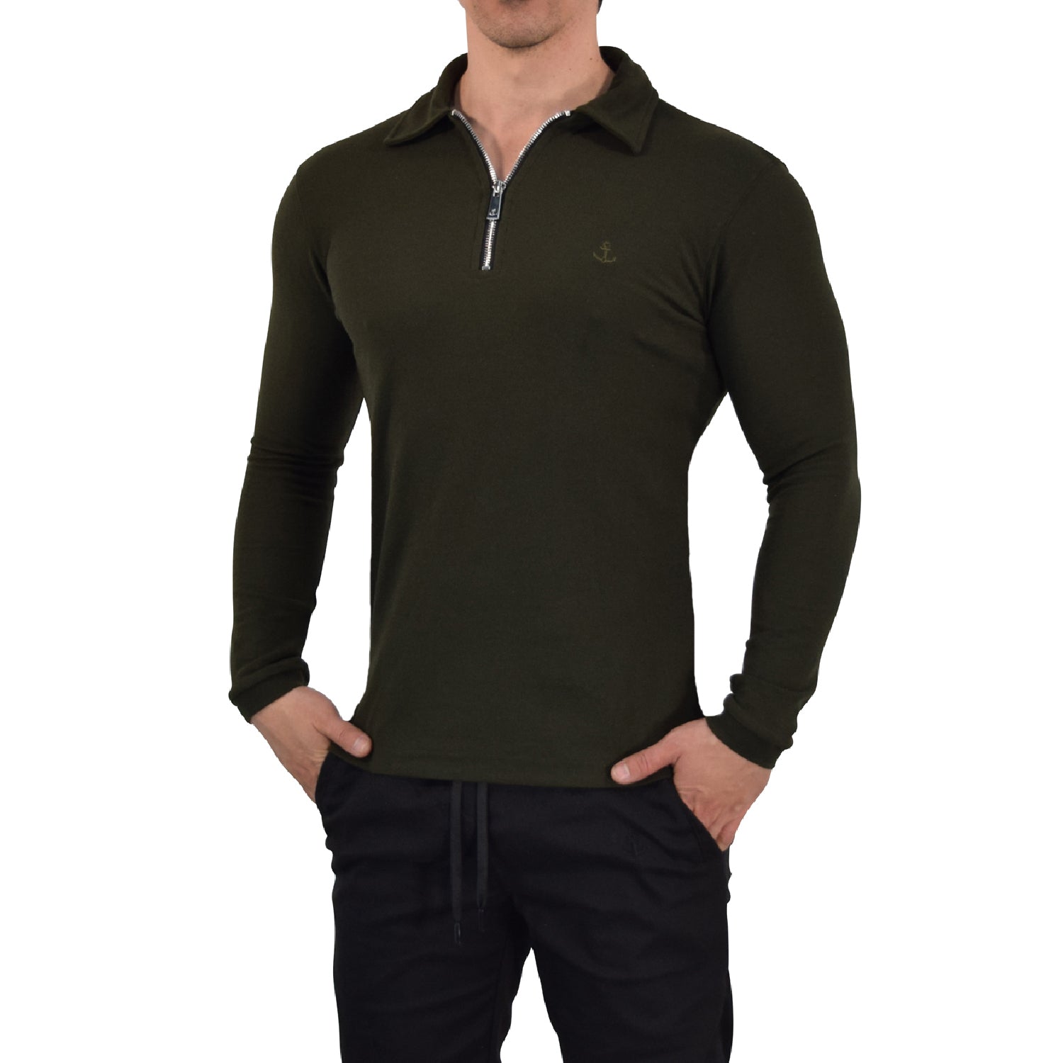 Zipped Polo Manga Larga Full Olive