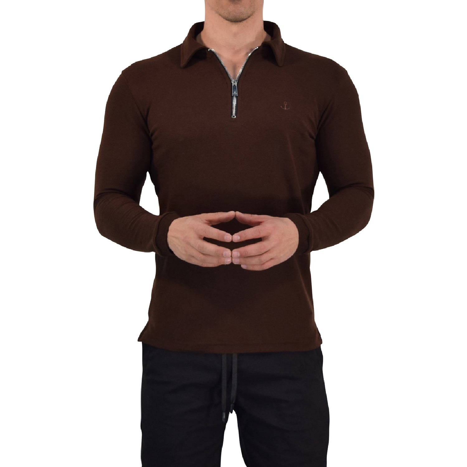 Zipped Polo Manga Larga Full Brown