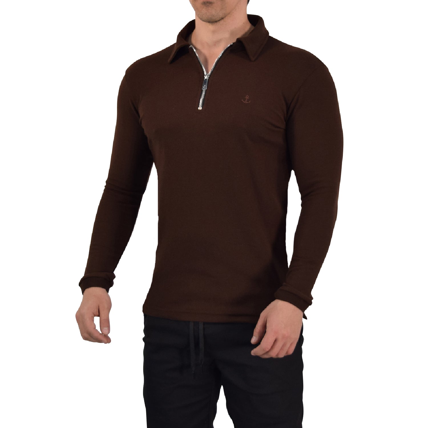 Zipped Polo Manga Larga Full Brown