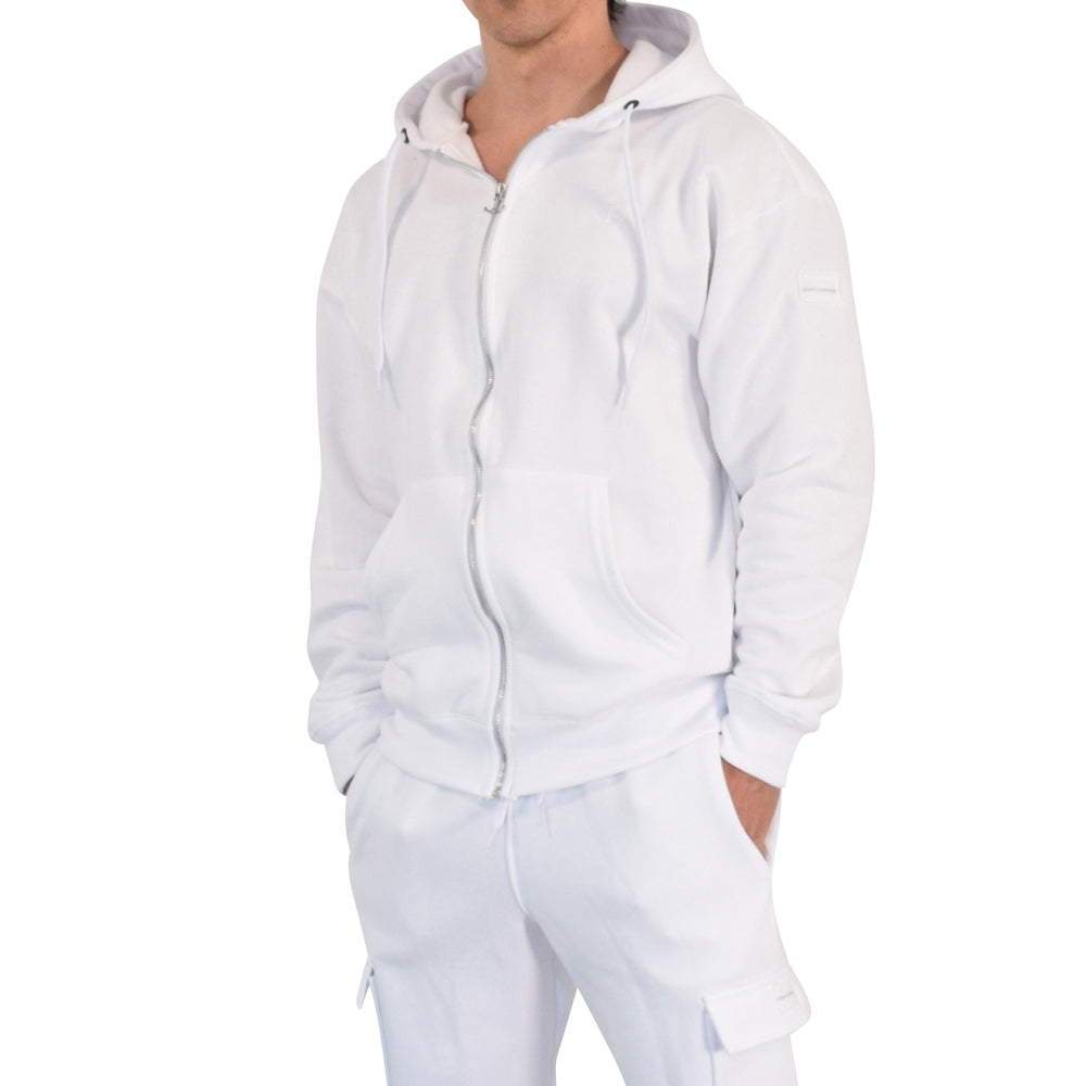 Fleece Zip Up Hoodie White