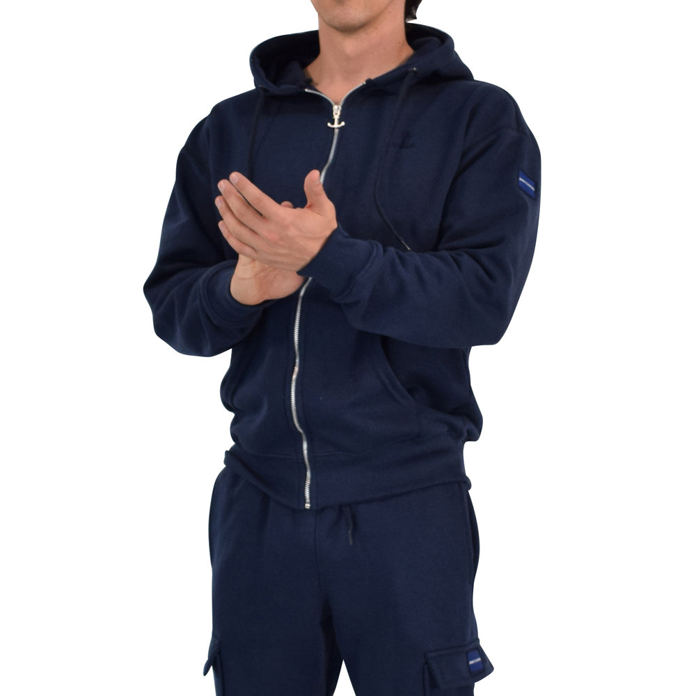 Fleece Zip Up Hoodie Navy