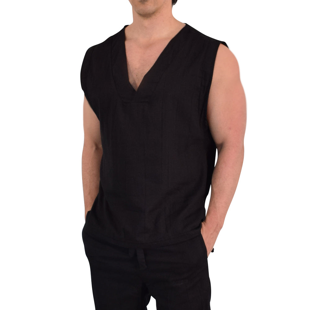 Moon Prayer Cotton Tank Dark Black