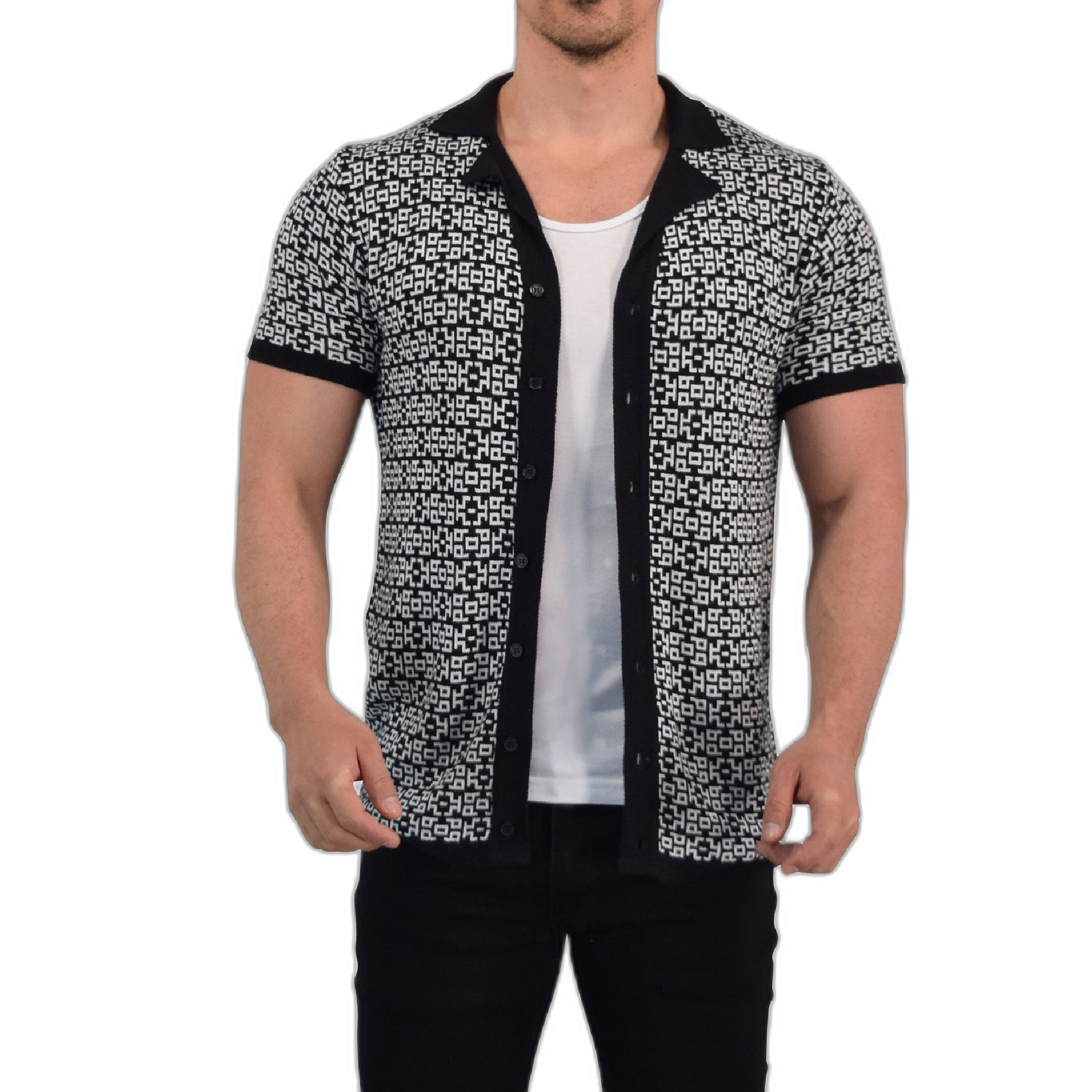 Camisa Knitted Unwind Black Contrast Manga Corta