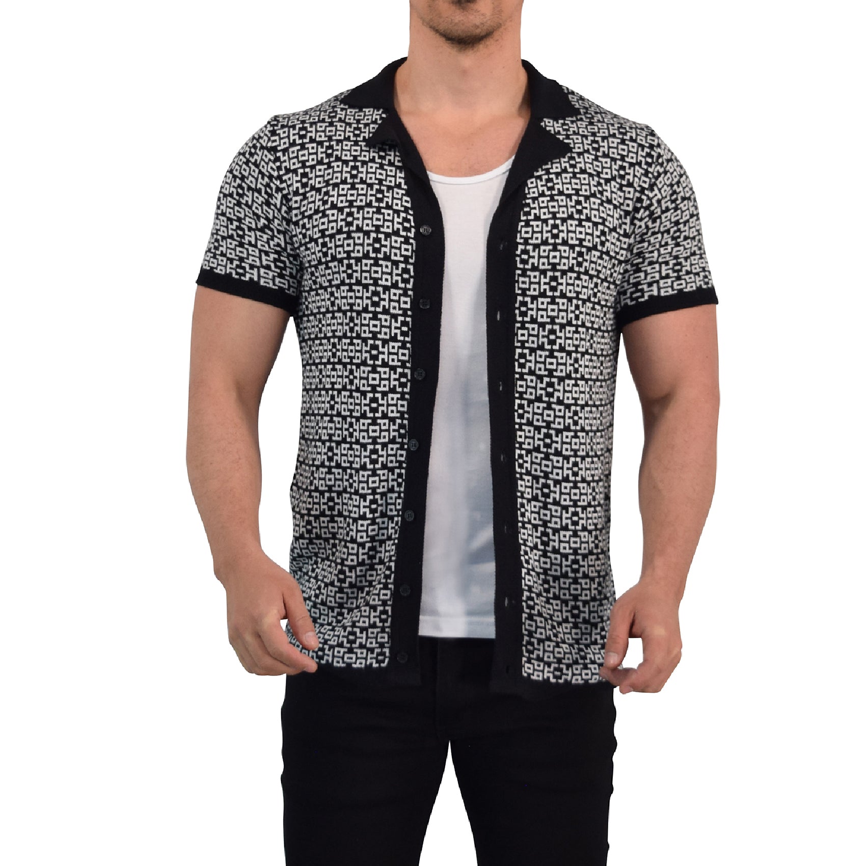 Camisa Knitted Unwind Black Contrast Manga Corta