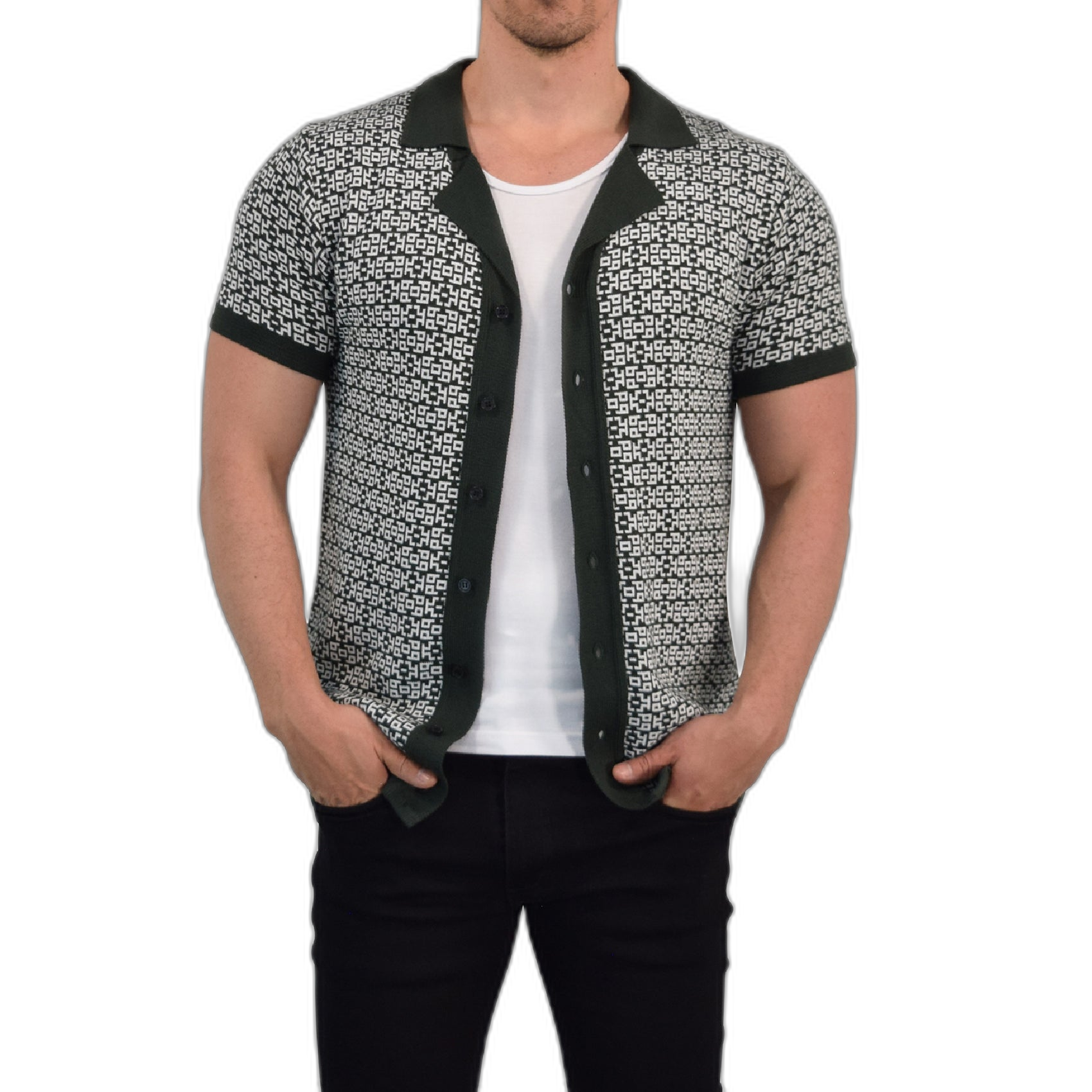 Camisa Knitted Unwind Jungle Green Contrast Manga Corta