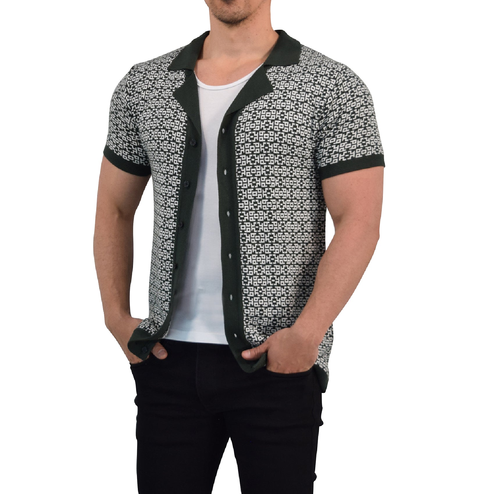 Camisa Knitted Unwind Jungle Green Contrast Manga Corta