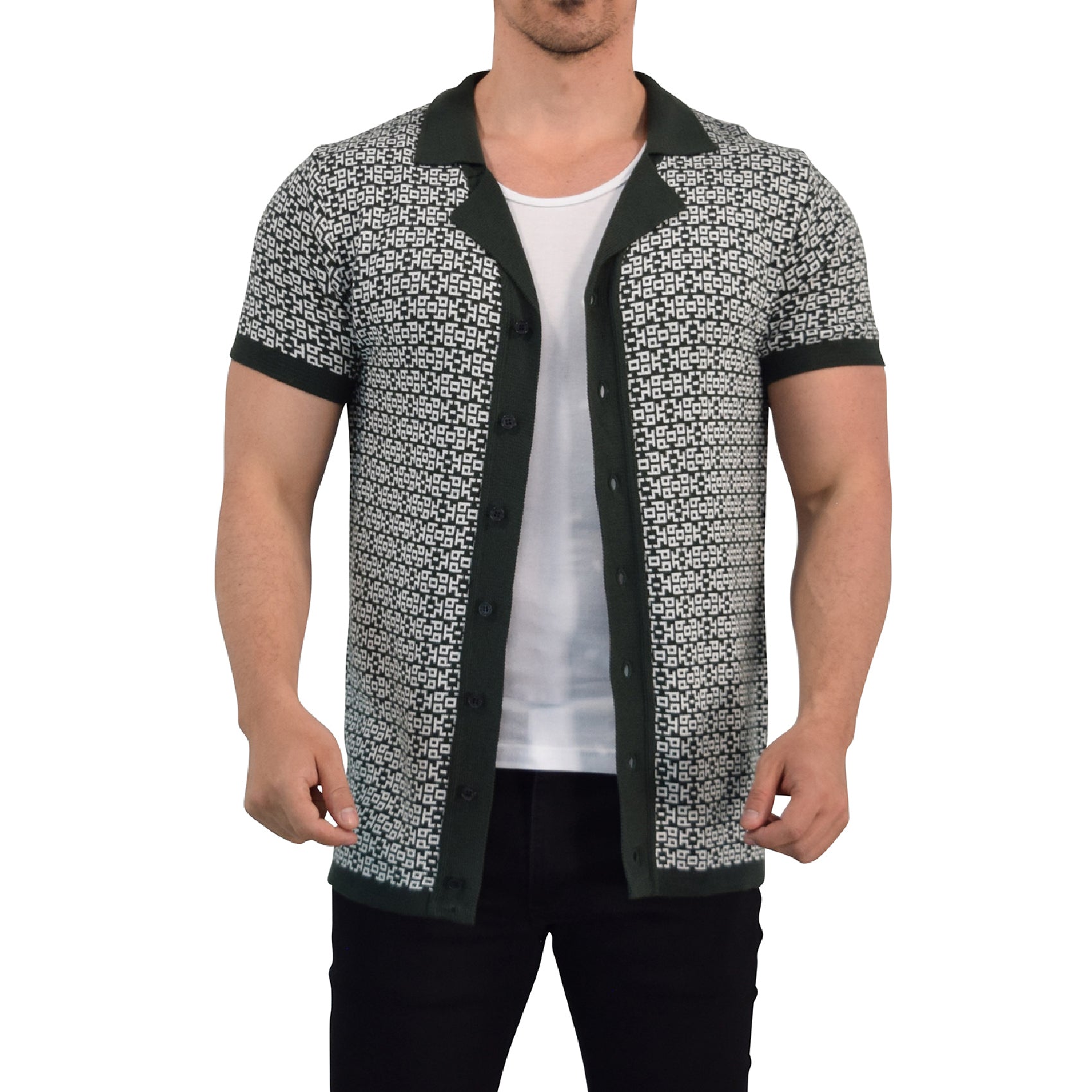 Camisa Knitted Unwind Jungle Green Contrast Manga Corta