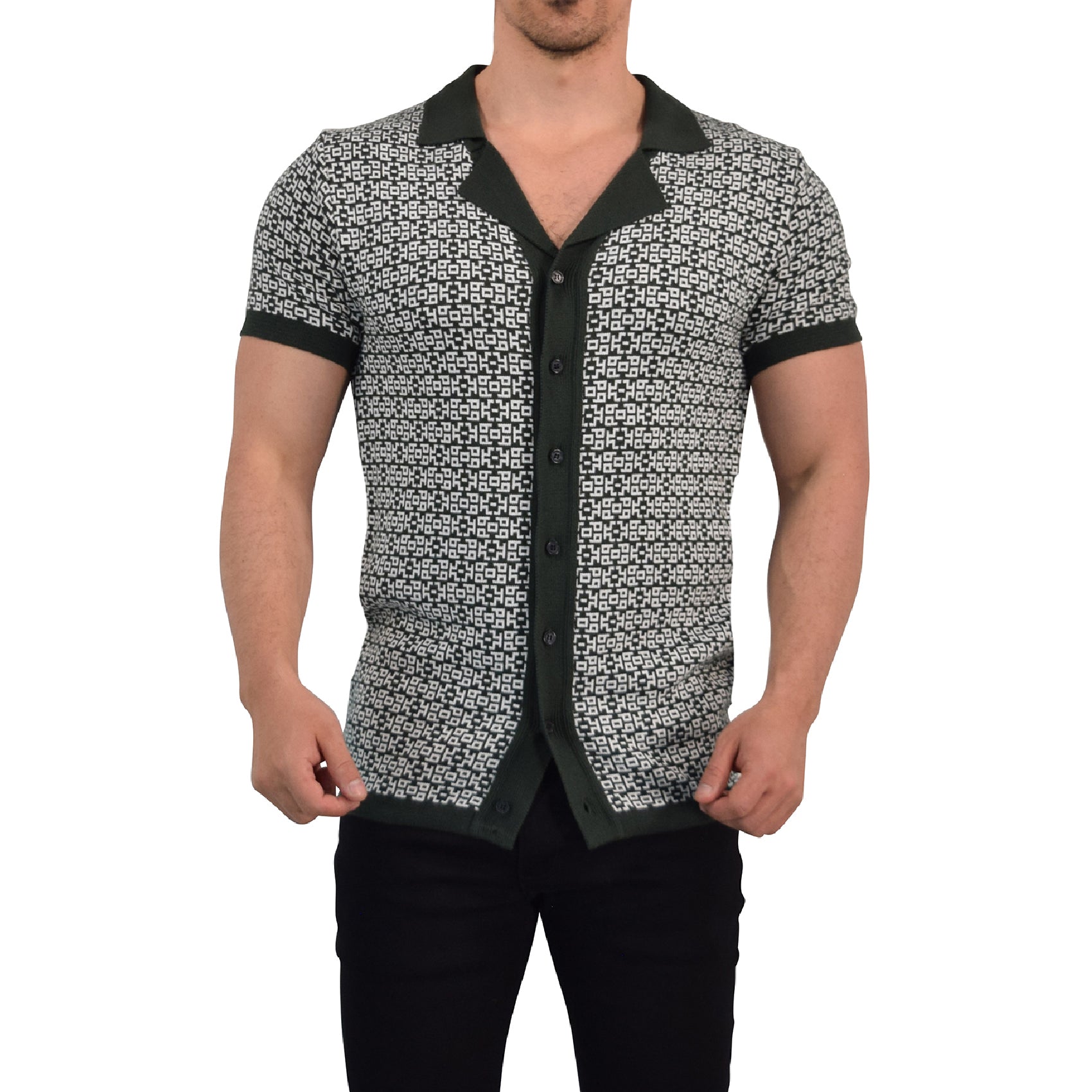 Camisa Knitted Unwind Jungle Green Contrast Manga Corta