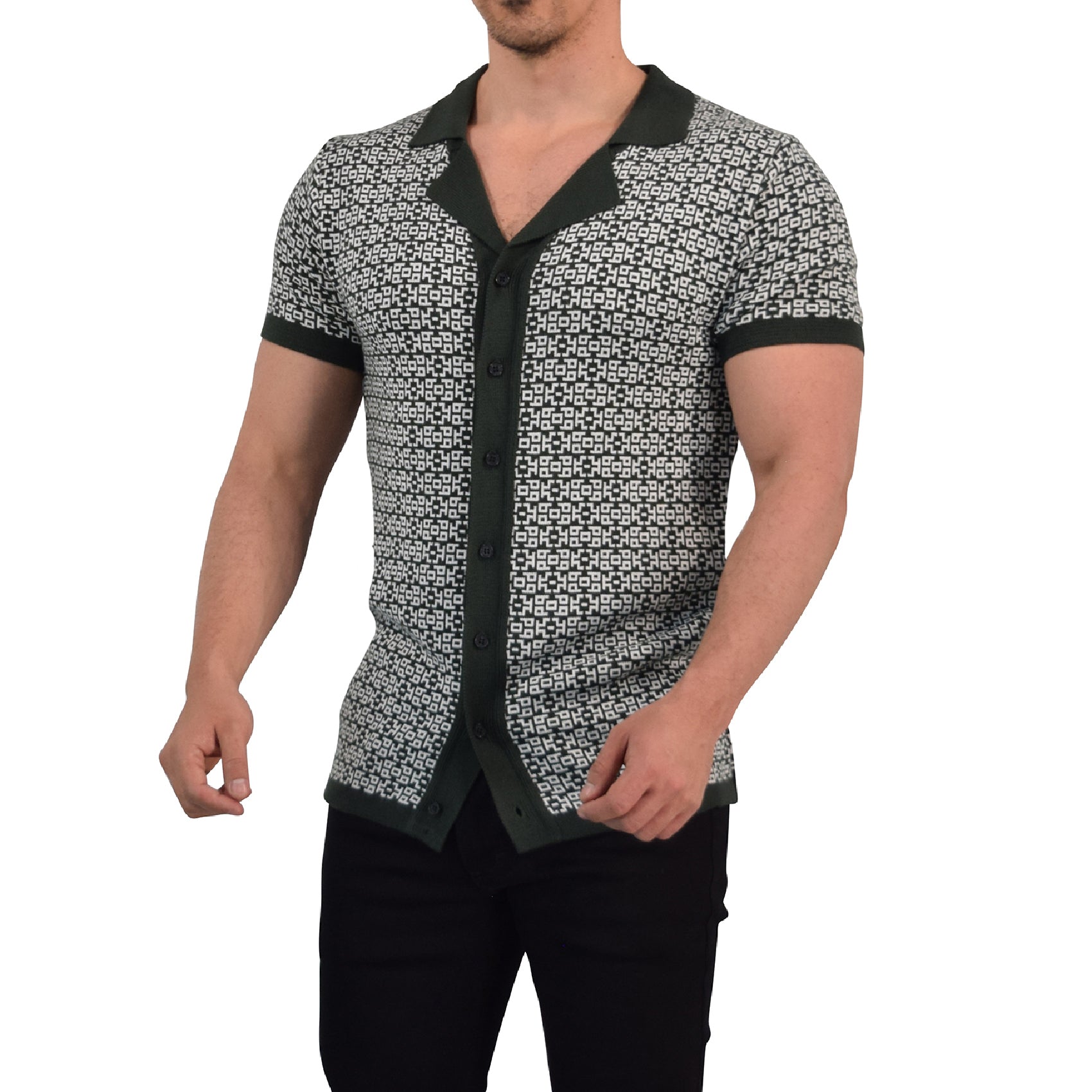 Camisa Knitted Unwind Jungle Green Contrast Manga Corta