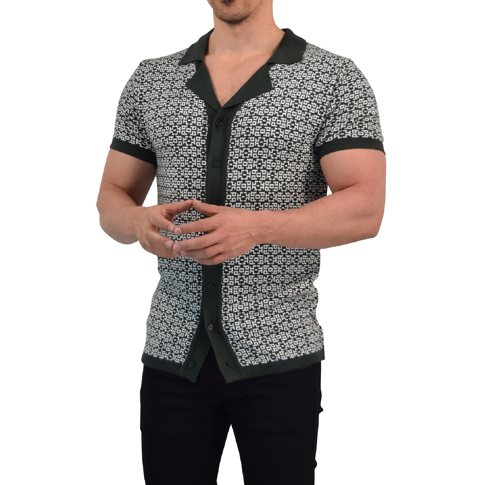 Camisa Knitted Unwind Jungle Green Contrast Manga Corta