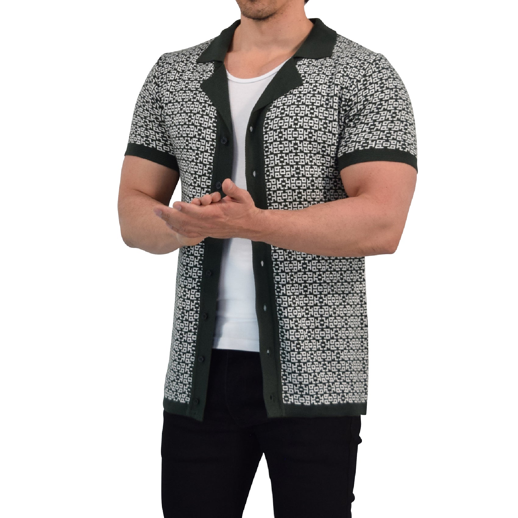 Camisa Knitted Unwind Jungle Green Contrast Manga Corta