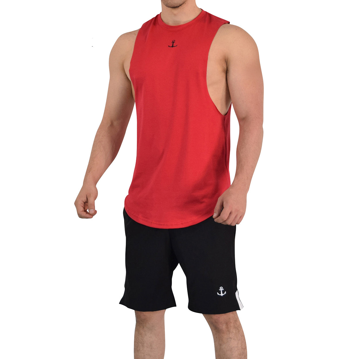 Gym Sleeveless Tee Wine Logo Stripes Black