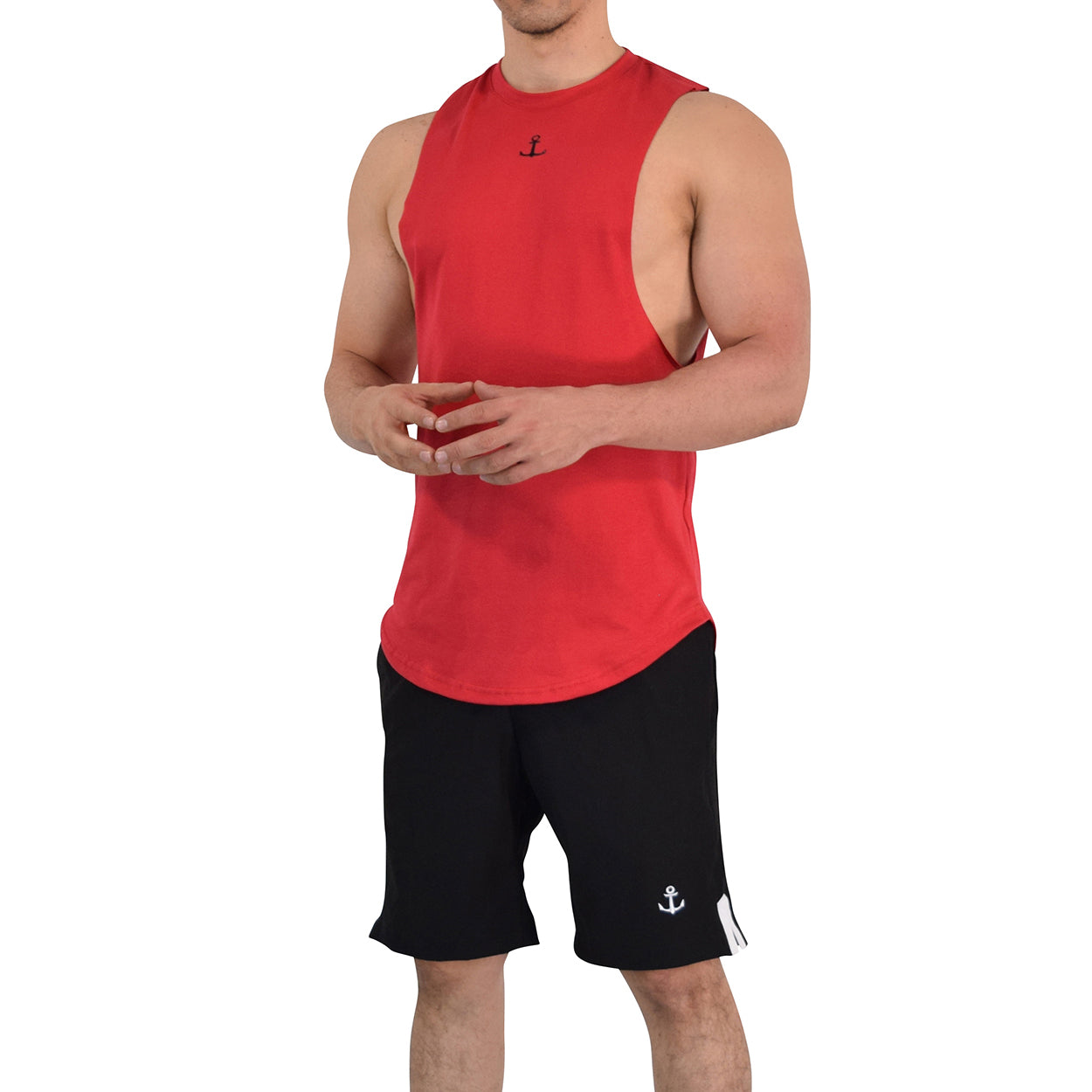 Gym Sleeveless Tee Wine Logo Stripes Black